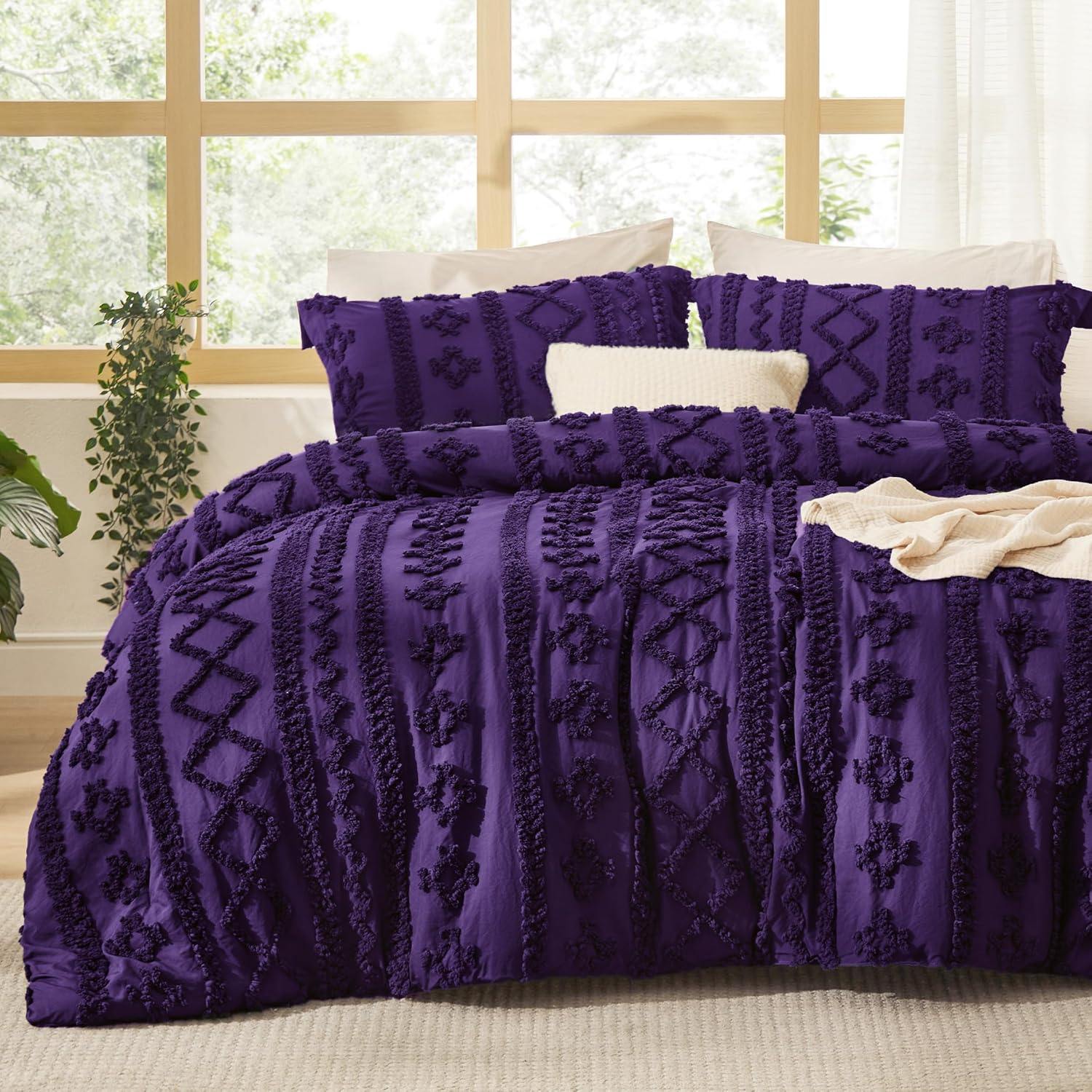 Bedsure Tufted Boho Comforter Set Twin Size - Purple Boho Bed Set, GentleSoft™ 2 Pieces Farmhouse Shabby Chic Embroidery Bedding, Gifts for Woman, Soft Jacquard Twin Comforter for All Seasons