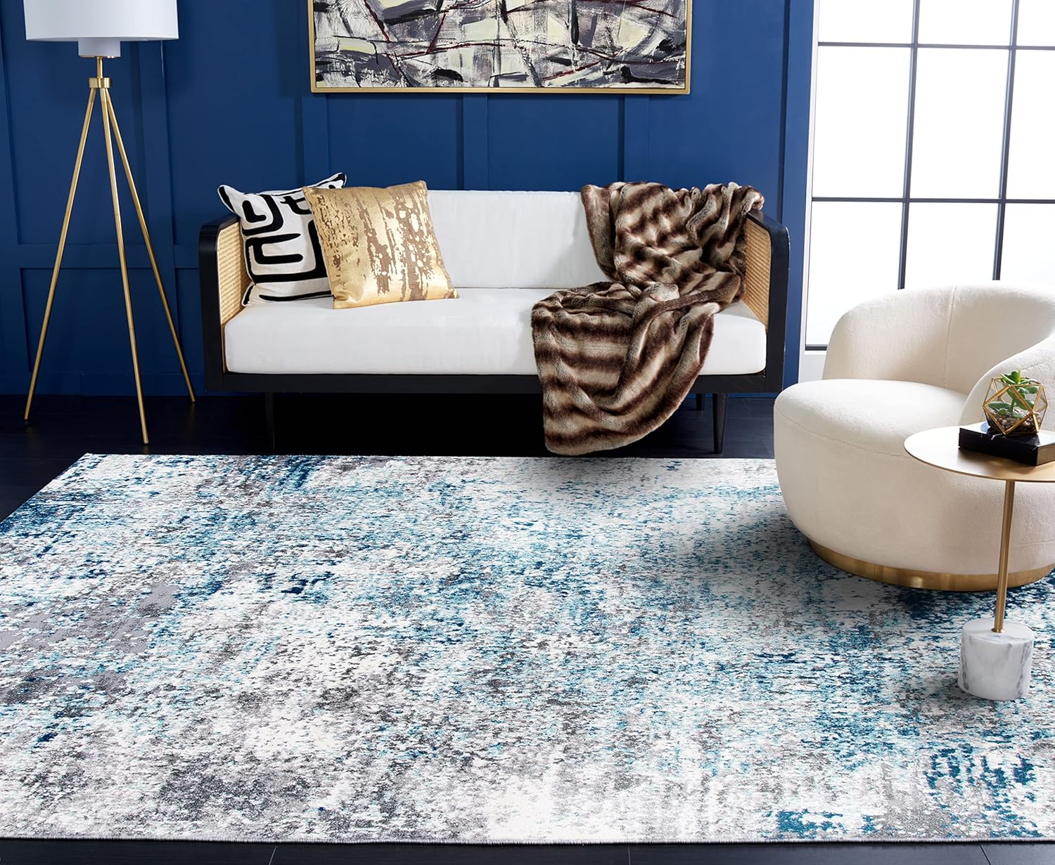 SAFAVIEH Aston Mackenzie Abstract Area Rug, Light Blue/Grey, 12' x 18'