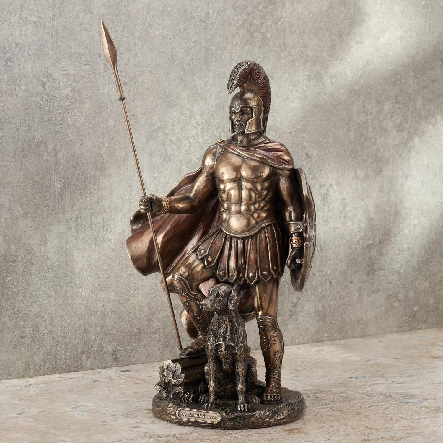 Antique Bronze Finish Odysseus and Argos Metal Statue