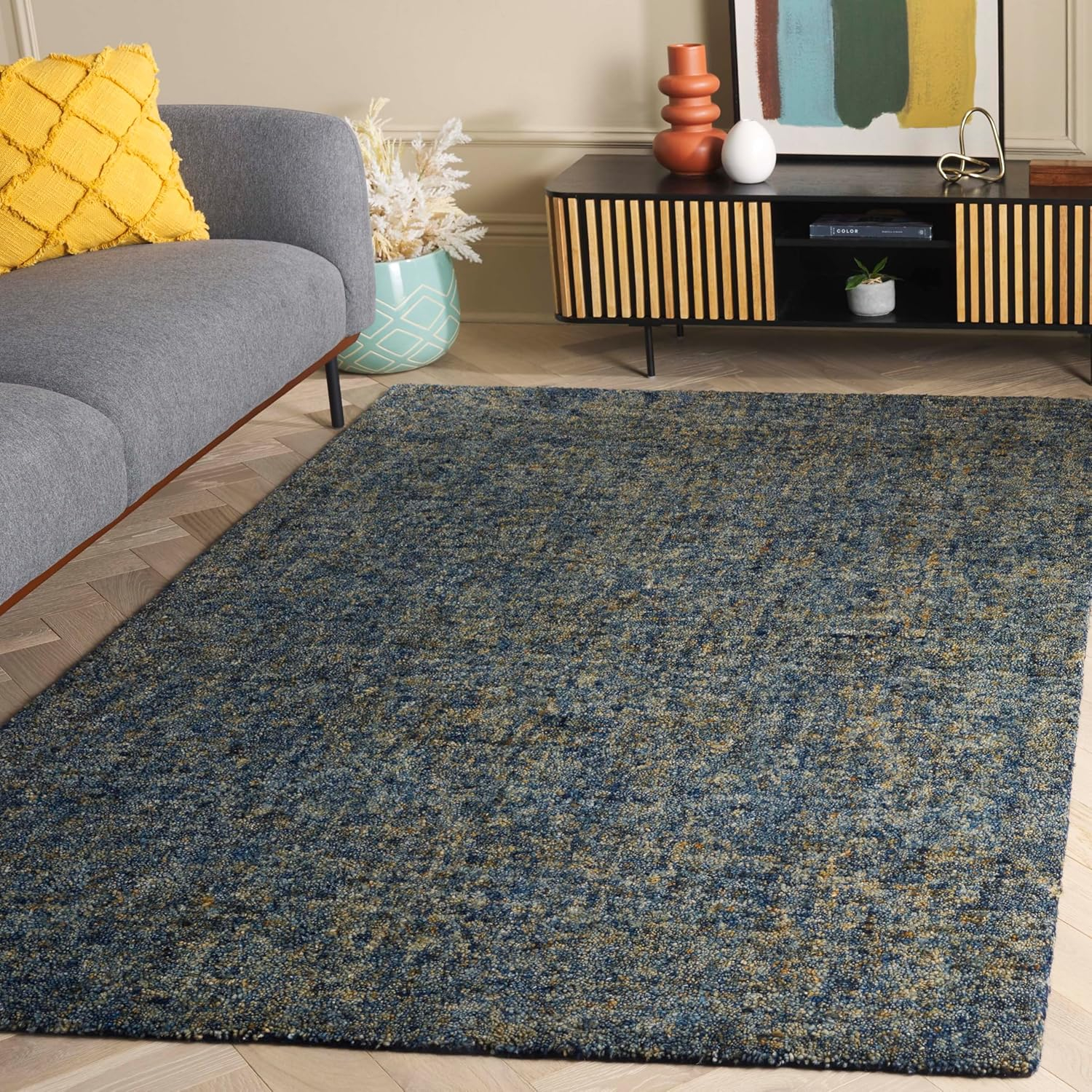 Handmade Green Wool and Synthetic 8' x 10' Area Rug