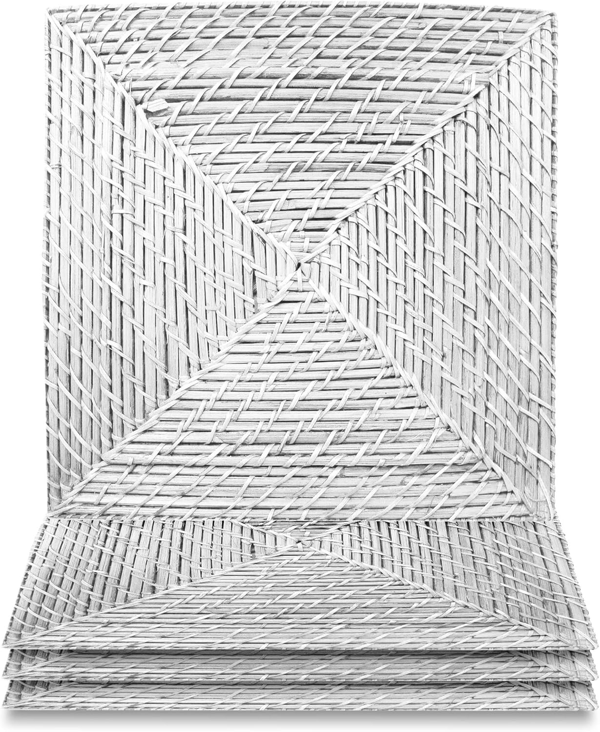 American Atelier, Square, Decorative White Rattan Charger Plates Set of 4, 15"