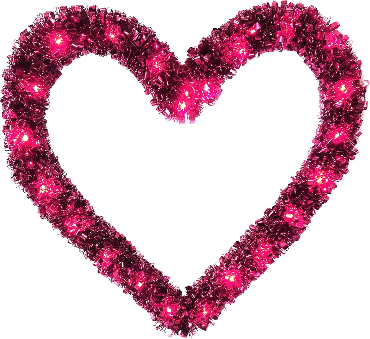 Brite Star 12 x 12 Inch Lighted Heart Tinsel Wreath, Red/Pink