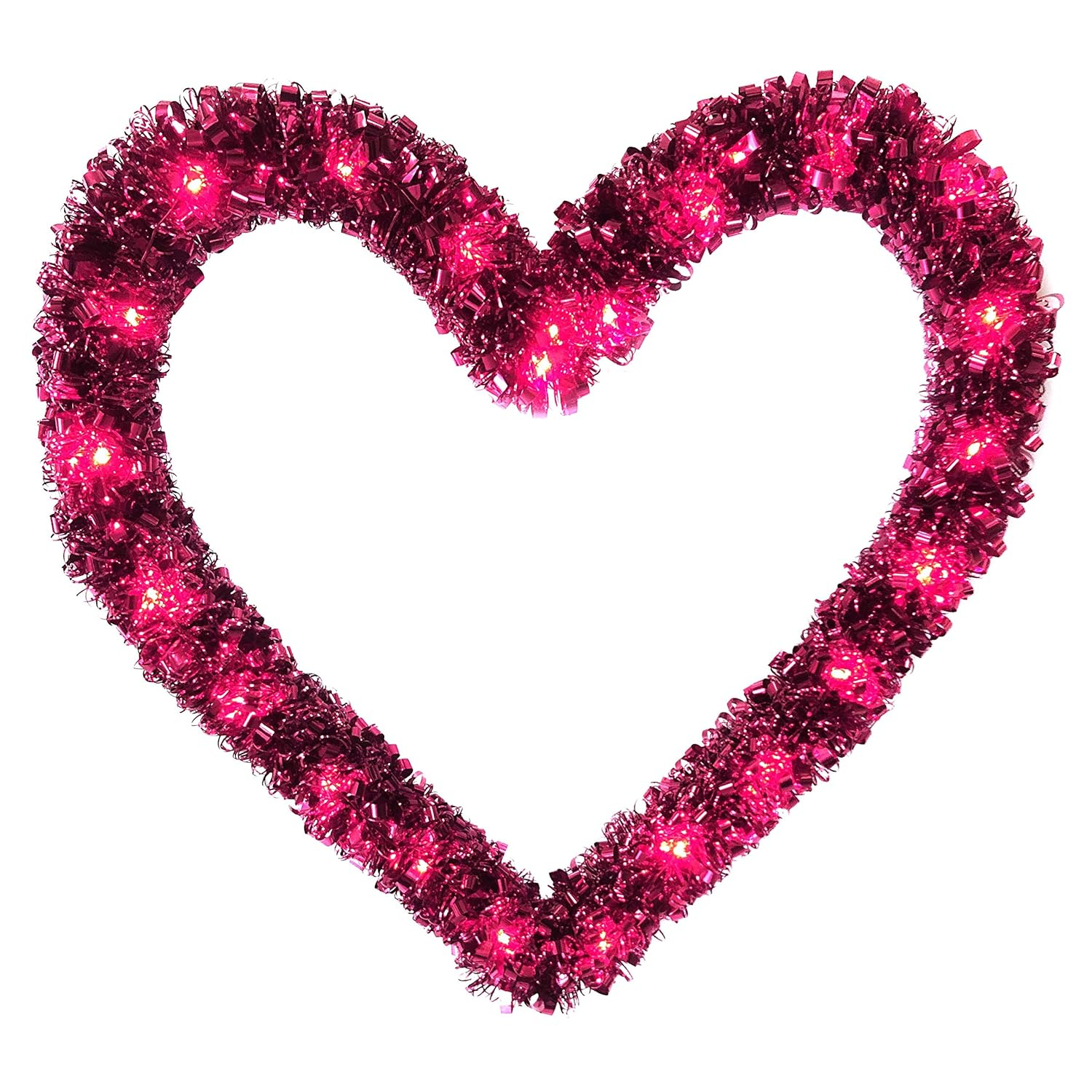 Brite Star 12 x 12 Inch Lighted Heart Tinsel Wreath, Red/Pink