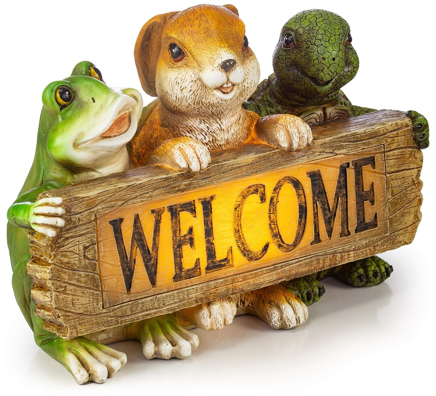 Dawhud Direct | Vp Home Backyard Friends Welcome Sign Frog Rabbit Turtle Solar