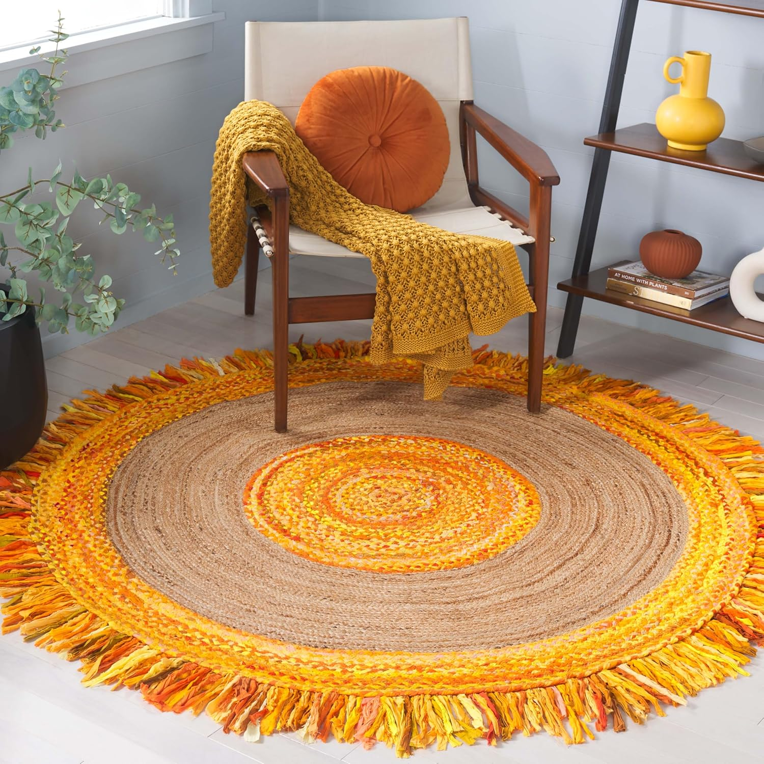 SAFAVIEH Cape Cod Susan Striped Area Rug, Gold/Natural, 6' x 6' Round