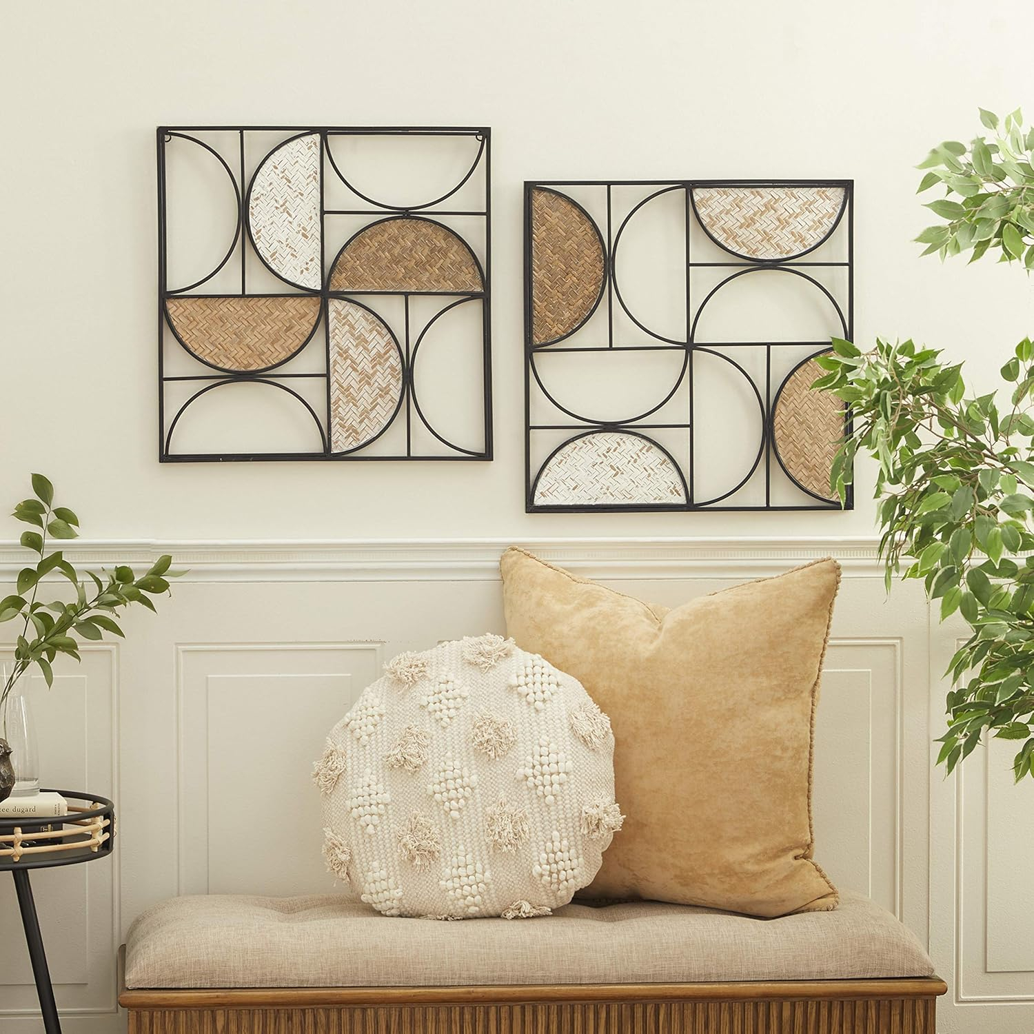 DecMode Brown Metal Carved Designs Geometric Wall Decor (2 Count)