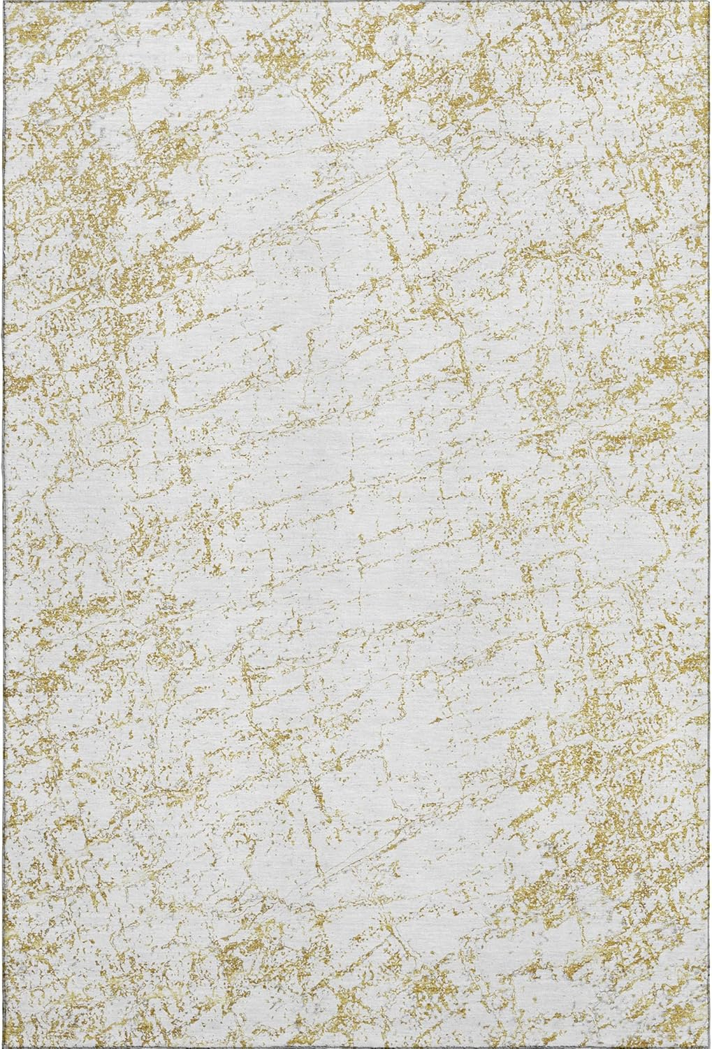 Gold and White 10' x 14' Washable Synthetic Area Rug