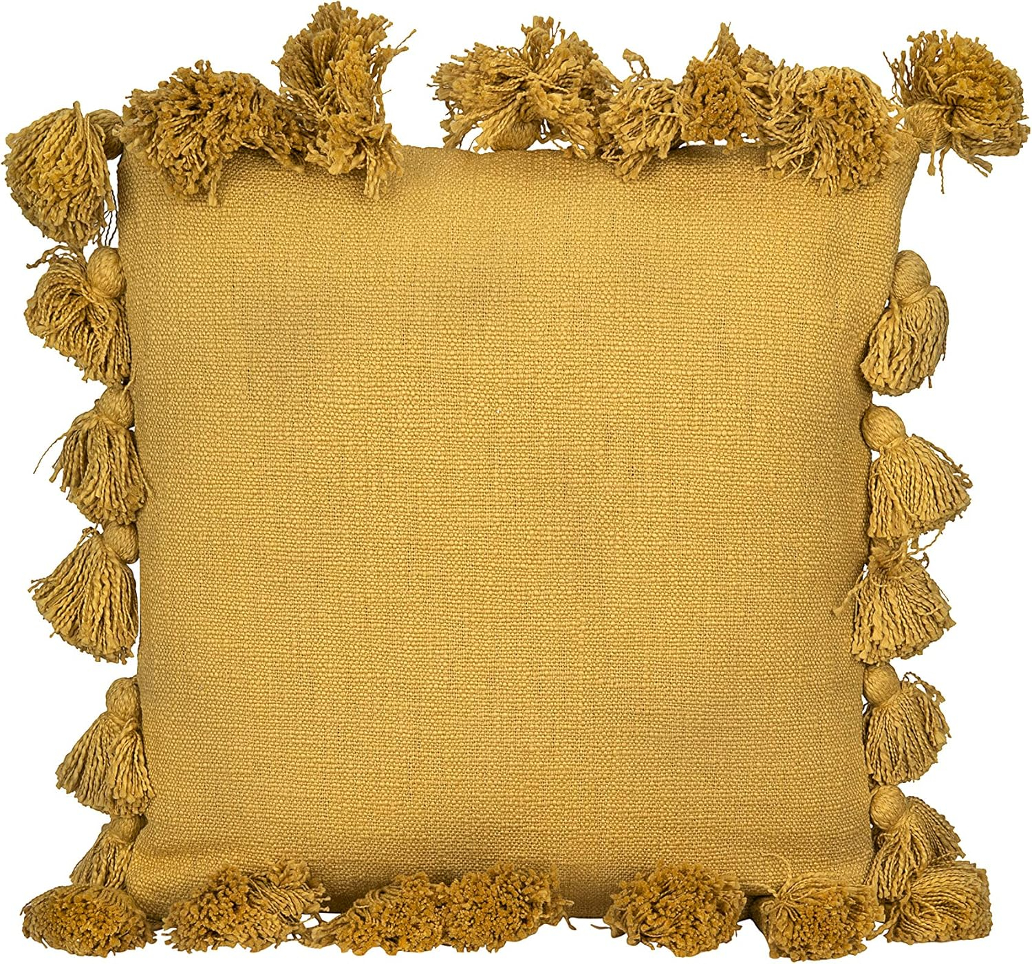 Creative Co-Op Woven Cotton Slub Pillow with Tassels, Mustard