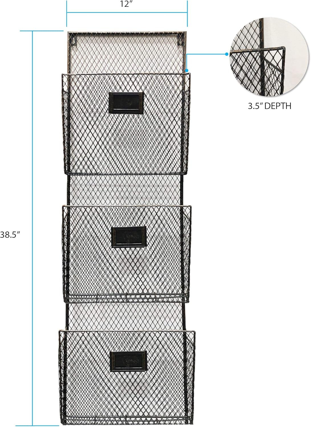 Three-Tier Black and Copper Metal Wall File Holder