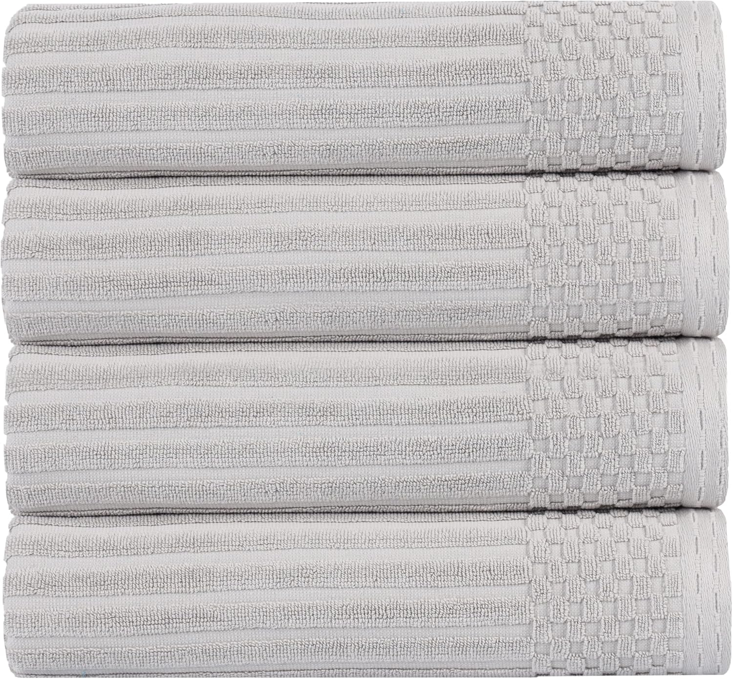 Superior Soho Ribbed Cotton Absorbent Bath Towel Set of 4, Silver