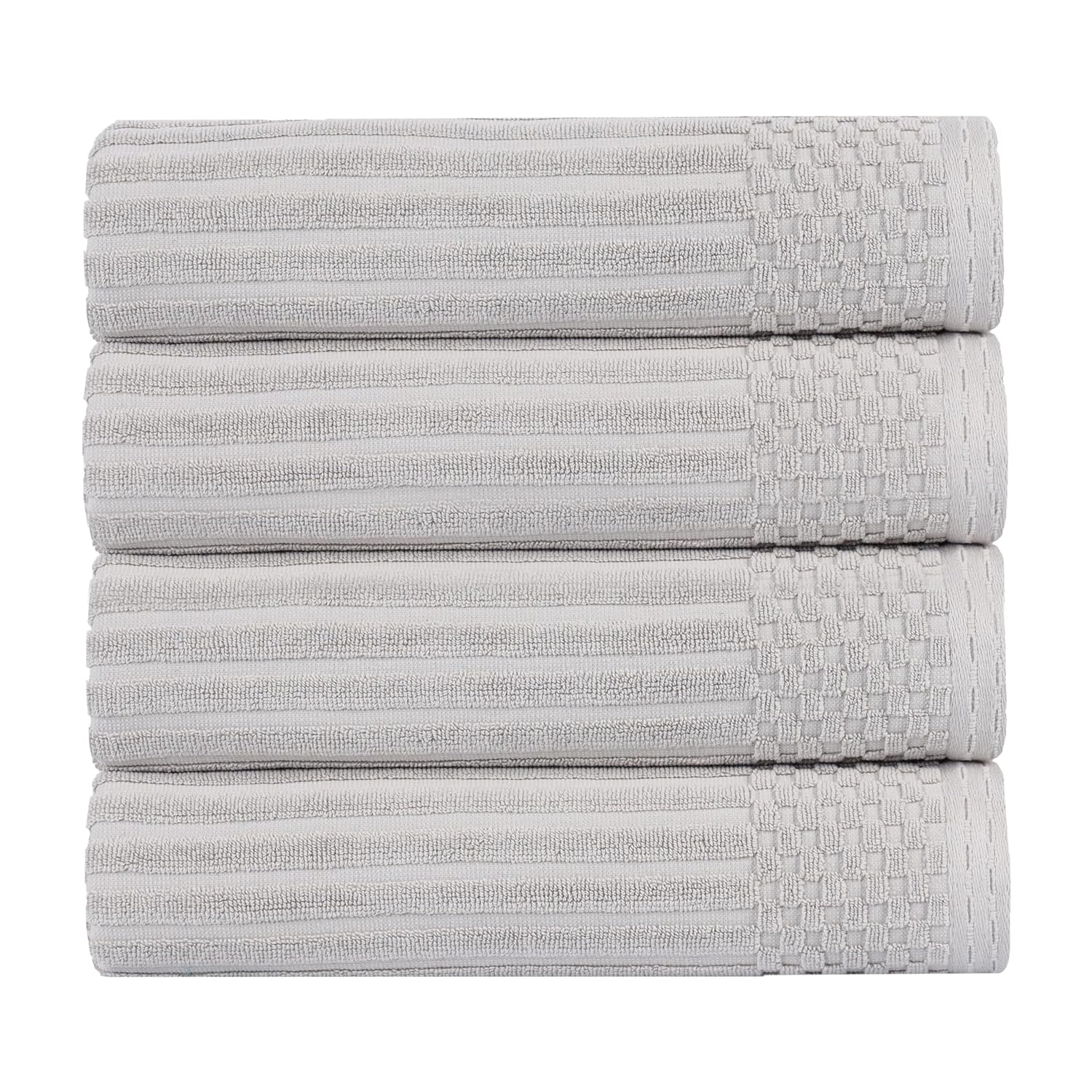 Superior Soho Ribbed Cotton Absorbent Bath Towel Set of 4, Silver