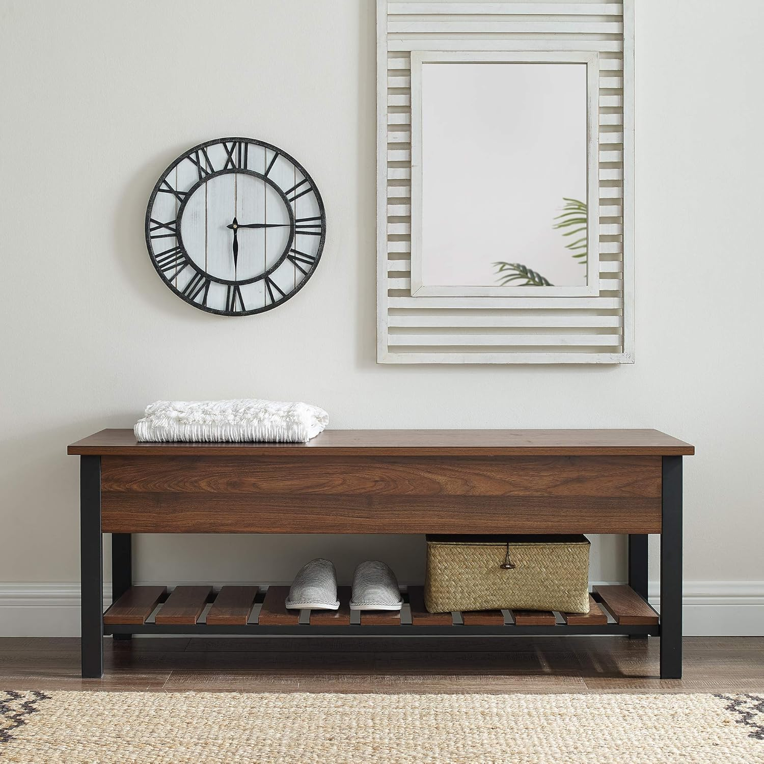 Walker Edison Park City 48" Engineered Wood Storage Bench in Dark Walnut