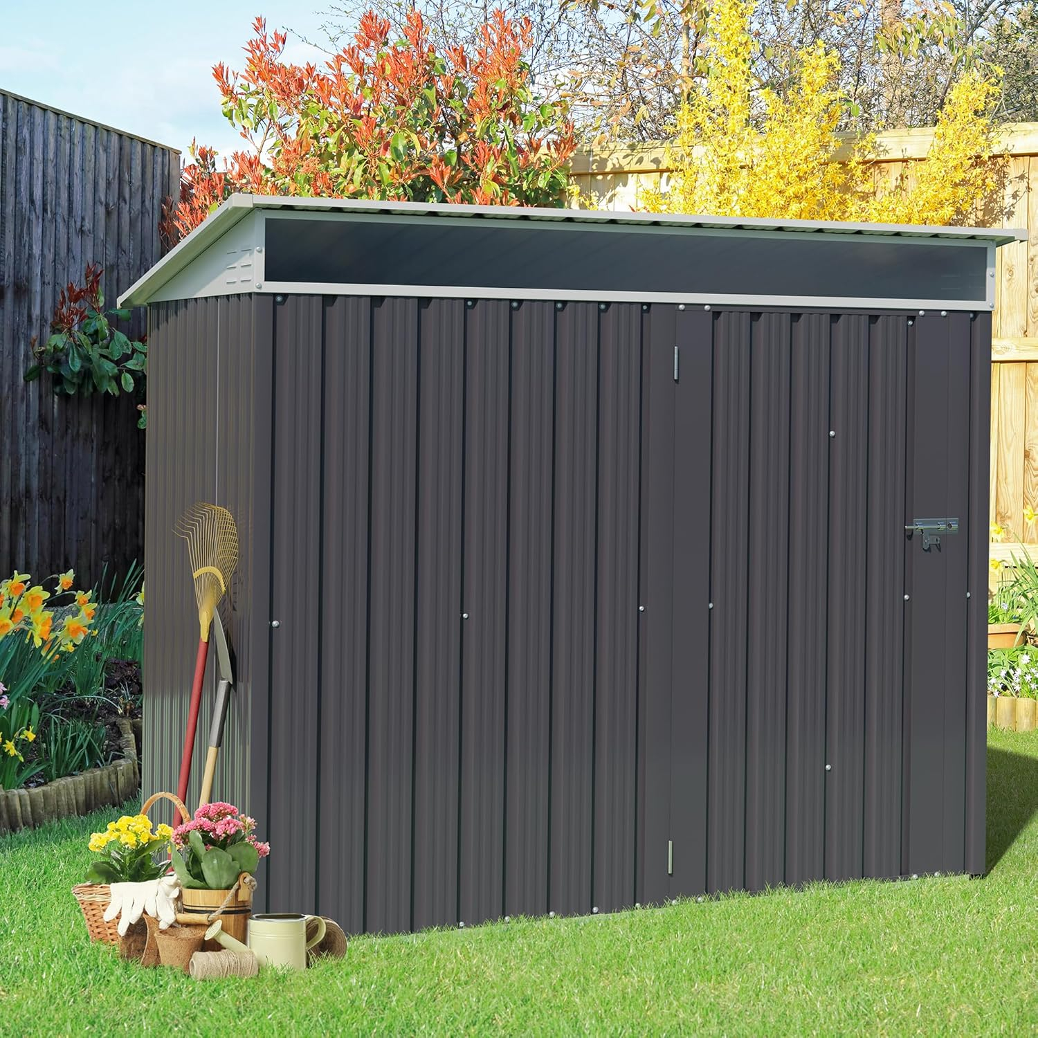Futzca  6 x 4 x 6 FT Outdoor Metal Tool Shed Clearance with Lockable Door, Waterproof (Grey) - N/A 6x4x6 FT /Grey