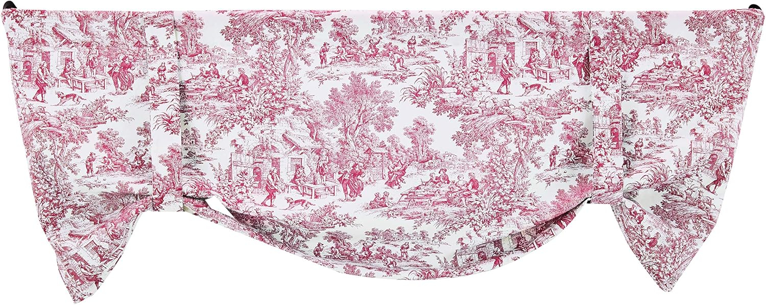 Victoria Park Toile Tie-Up Valence Window Curtain, Red