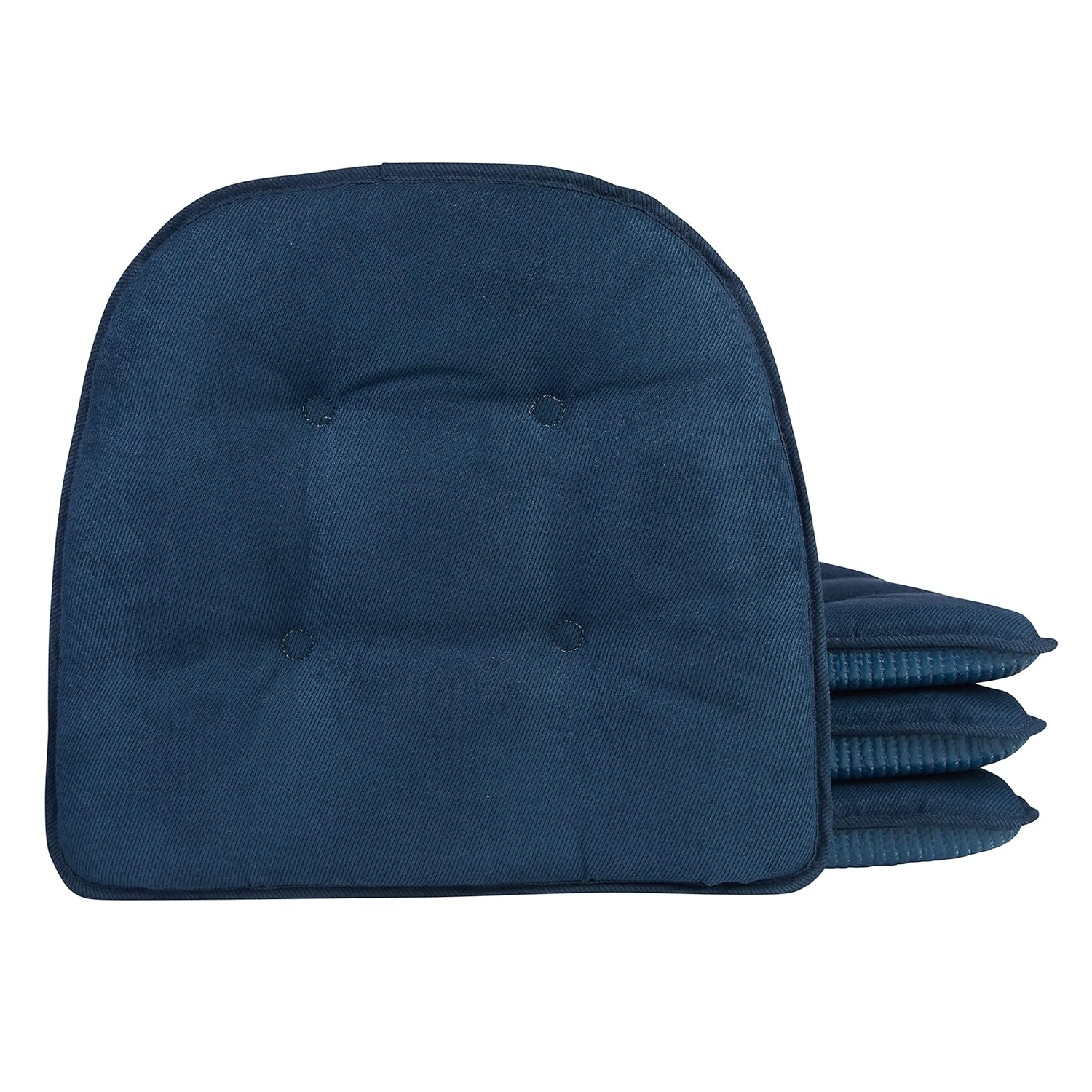 Non-Slip Tufted Chair Cushions for Dining Room, Kitchen and Office Use, U-Shaped Skid-Proof Seat Pad, 15x16 Inches, 4 Pack, Indigo Blue