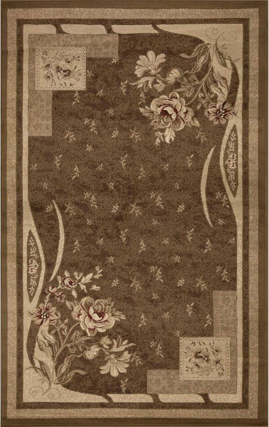 Superior Modern, Contemporary, Traditional Floral Border Block Area Rug, 5' x 8'