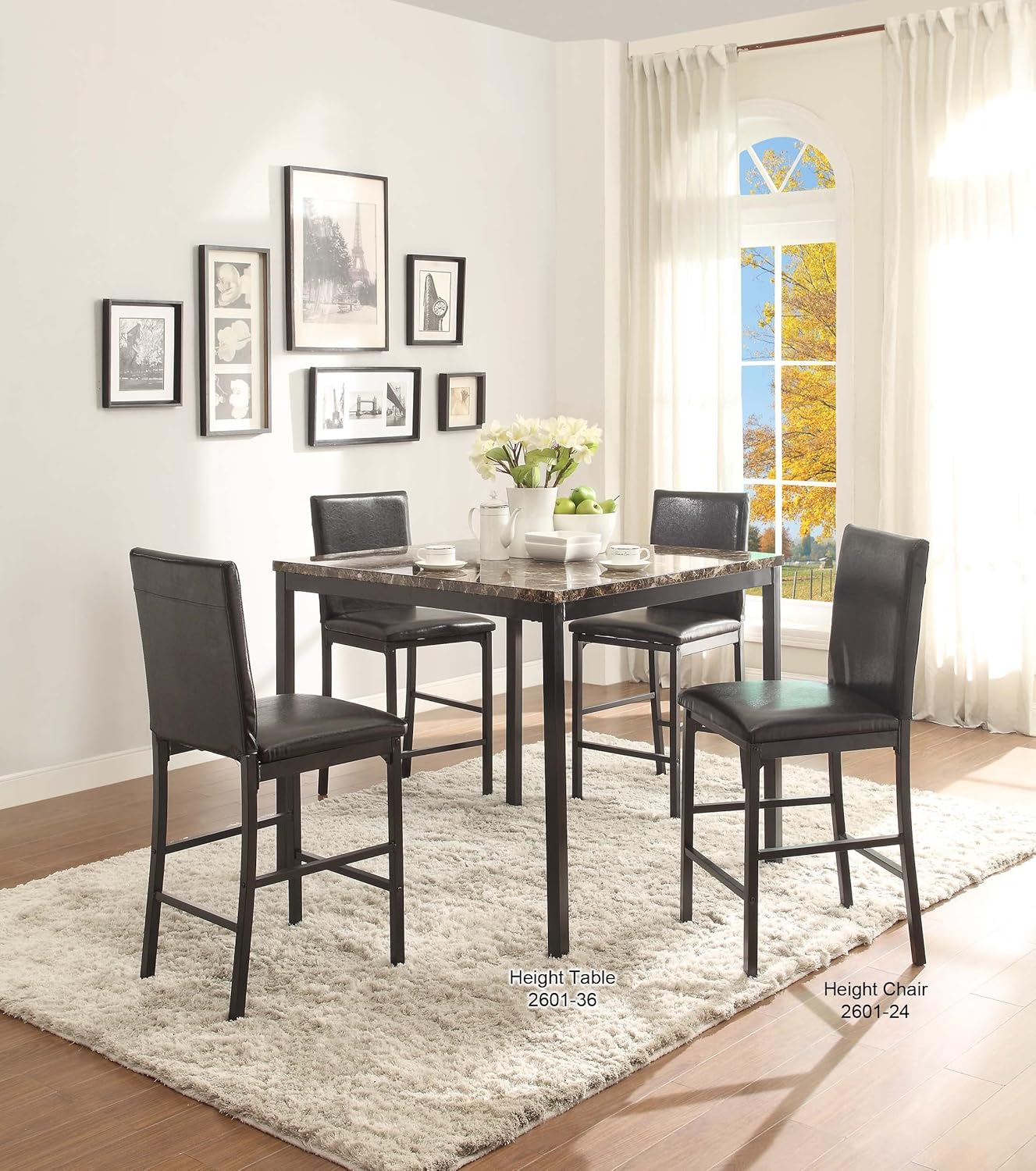 Weston Home Declan Faux Marble Counter Height Dining Table, Black/Brown