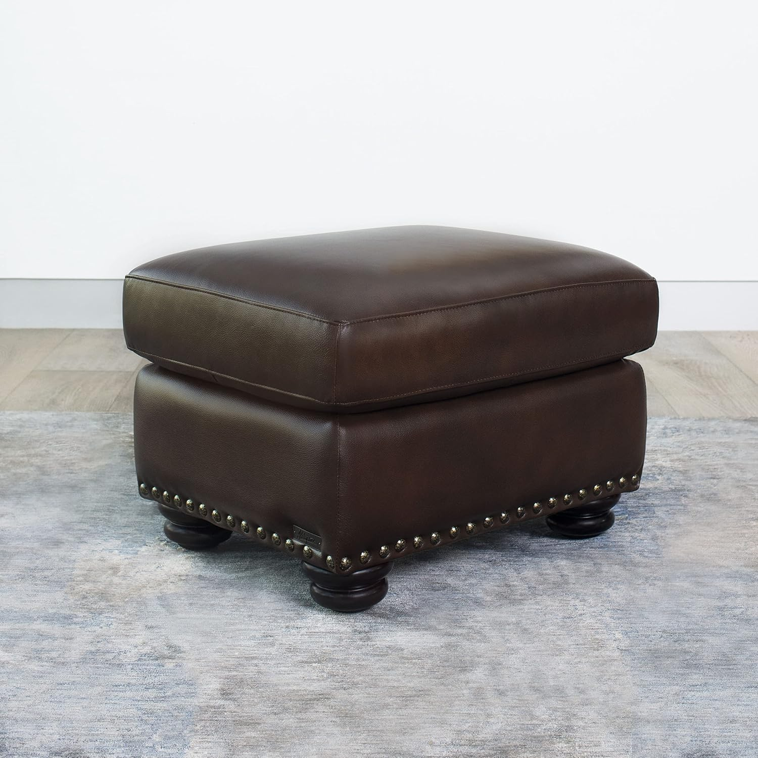 Abbyson Living Austin Leather Ottoman - Traditional Design, Nailhead Trim, Brown