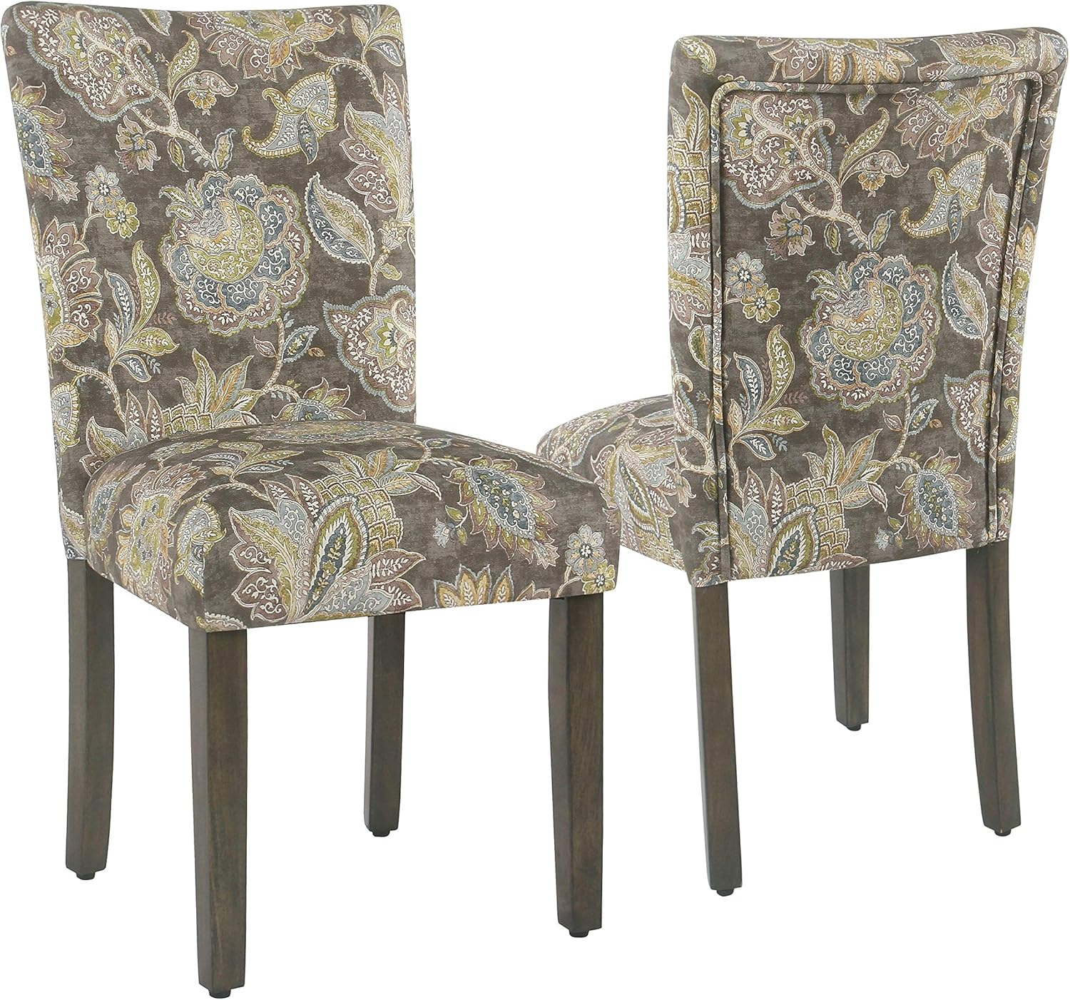 HomePop Parsons Classic Upholstered Accent Dining Chair, Set of 2, Multicolor Gray Floral