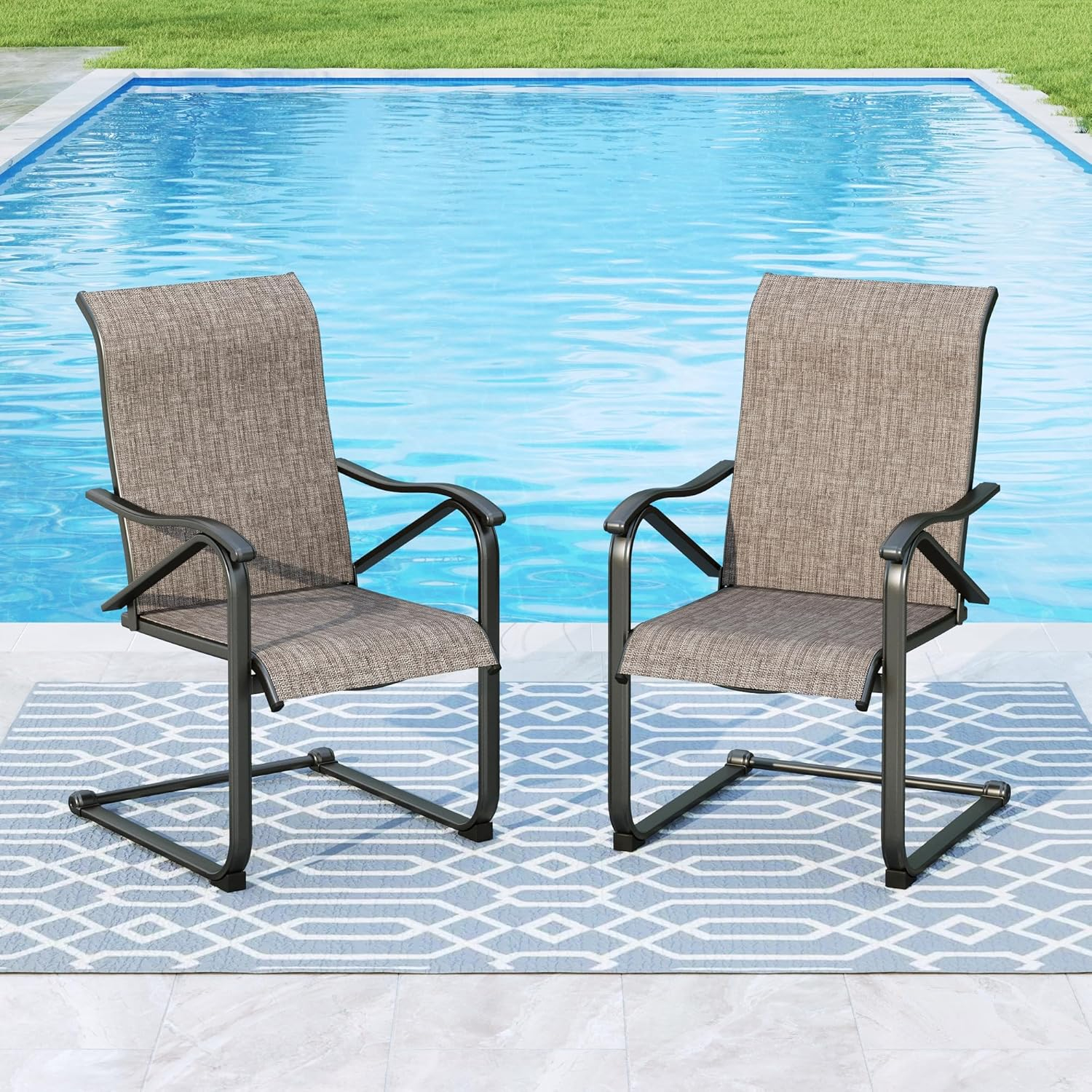 Gray Textilene Fabric High Back Outdoor Dining Chairs with Steel Frame