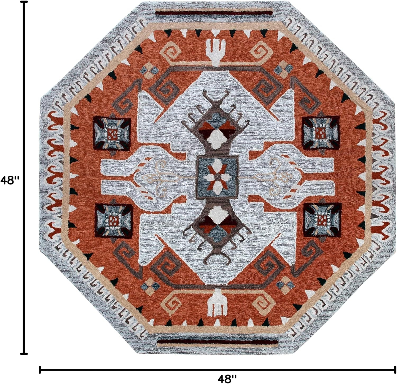 Ox Bay Terracotta Textile Southwestern Shape Rug, 4 ft. Octagon, Terracotta / Gray