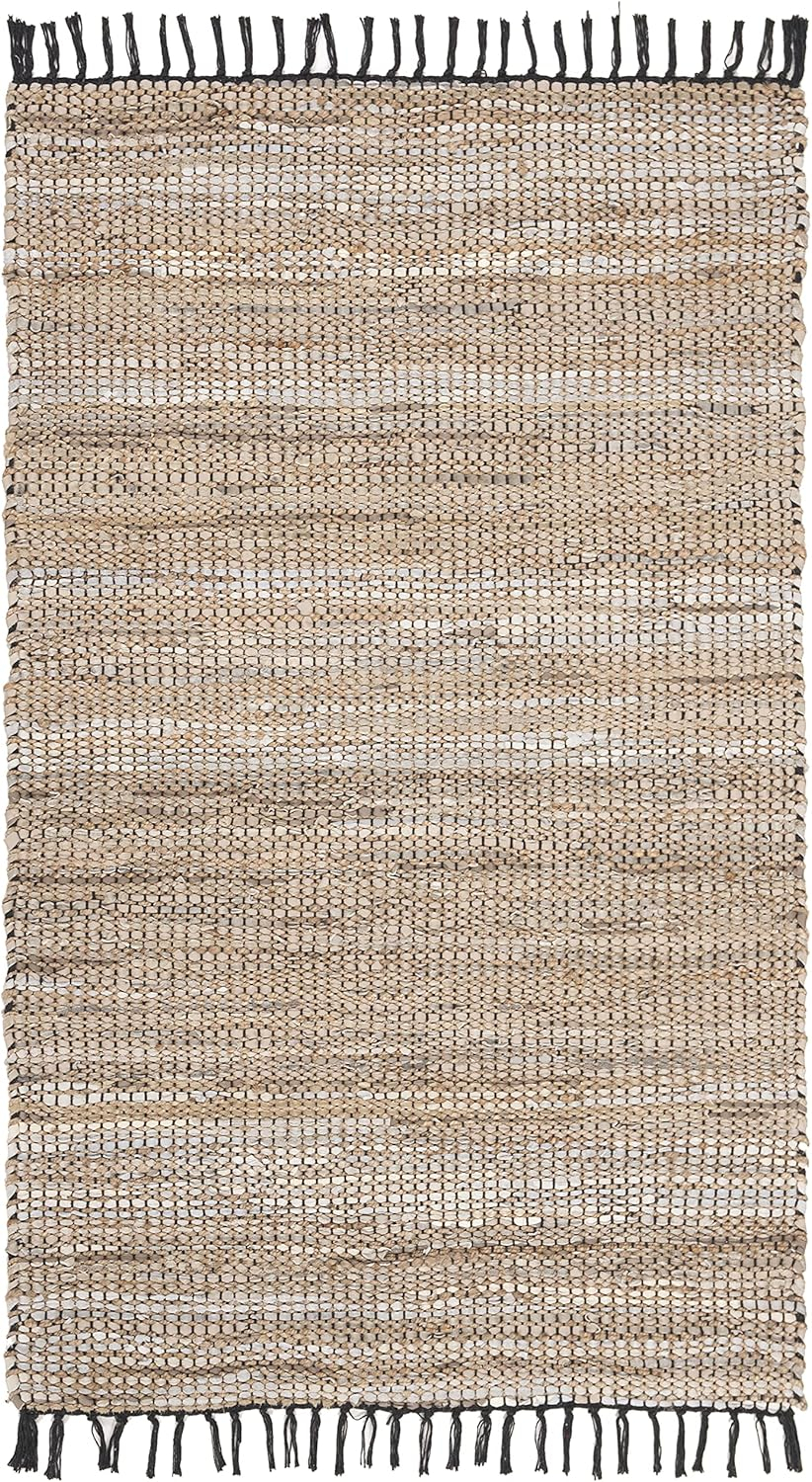 SAFAVIEH Vintage Leather Zharko Solid Braided Fringe Area Rug, Beige, 2'3" x 4'