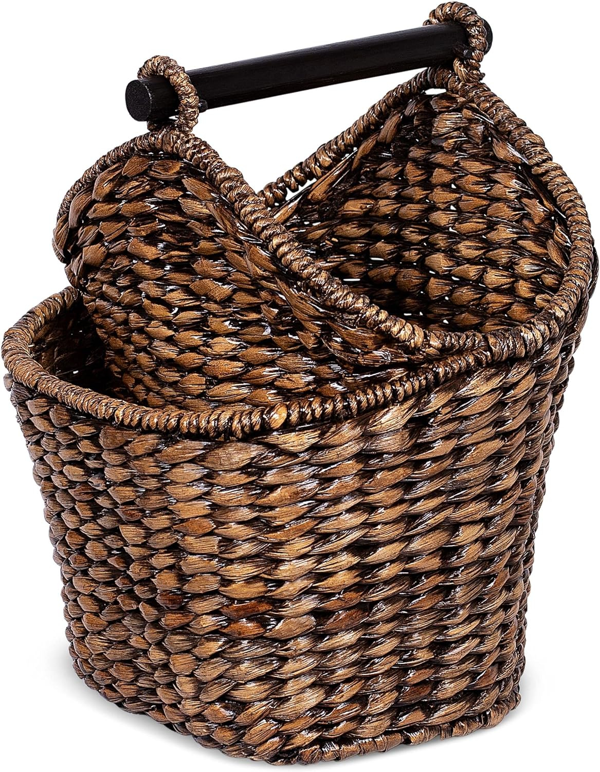 Hand-Woven Brown Seagrass Rectangular Basket with Wooden Handle