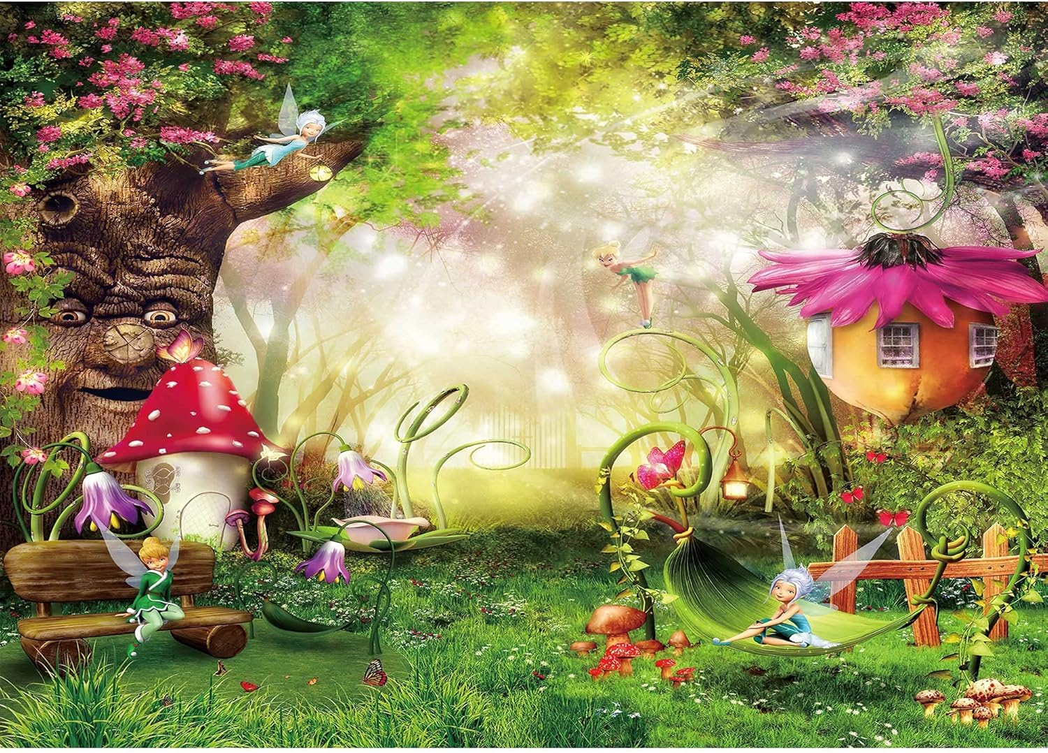 7x5ft Enchanted Forest Photo Background Fairy Tale Magic Big Tree Mushroom Princess Girl Birthday Party Decorations Banner Backdrops for Photography P3520W-B