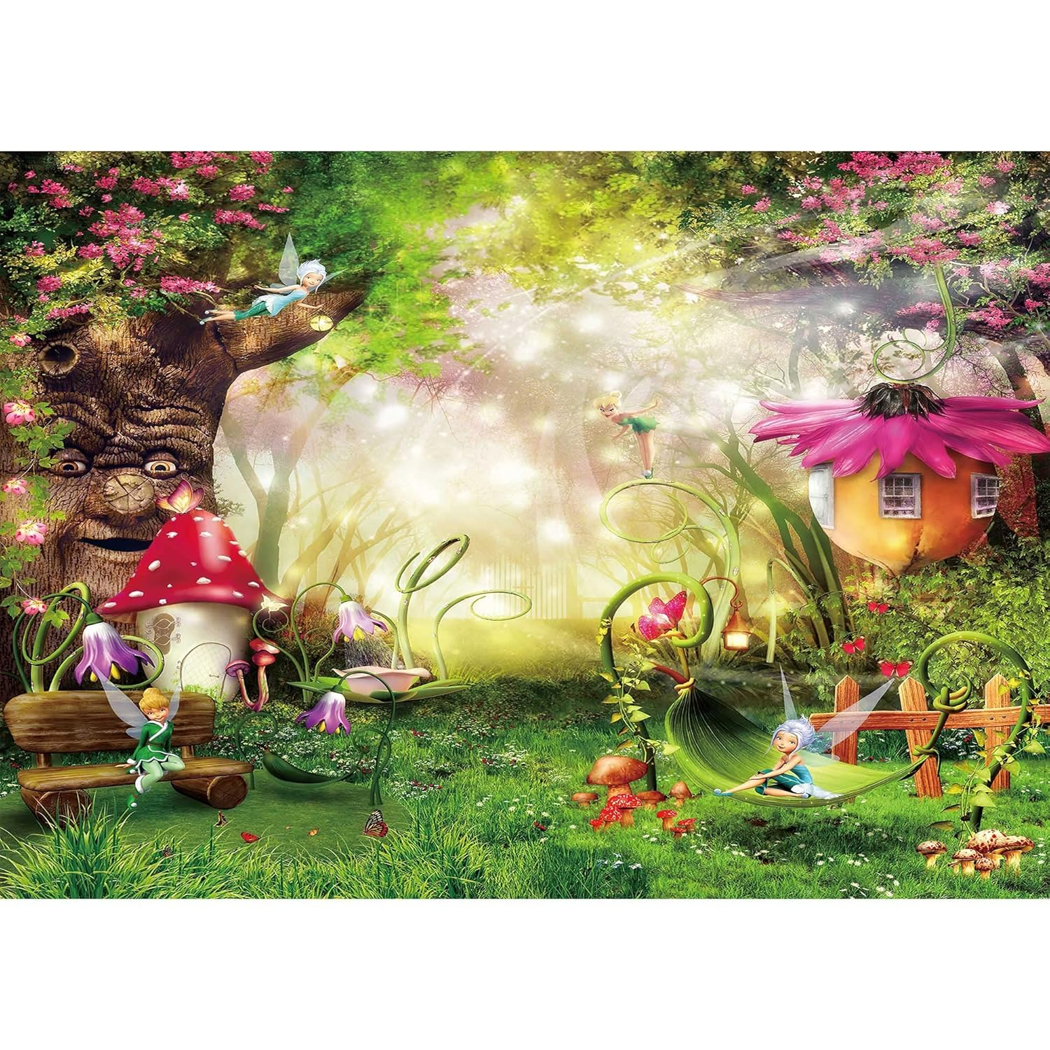 7x5ft Enchanted Forest Photo Background Fairy Tale Magic Big Tree Mushroom Princess Girl Birthday Party Decorations Banner Backdrops for Photography P3520W-B