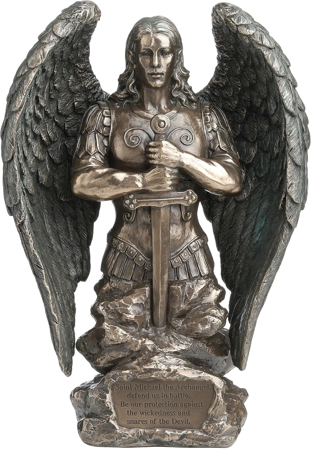 Veronese Design 9.1 Inch Saint Michael Prayer Archangel Monument Antique Bronze Finish Angel Statue