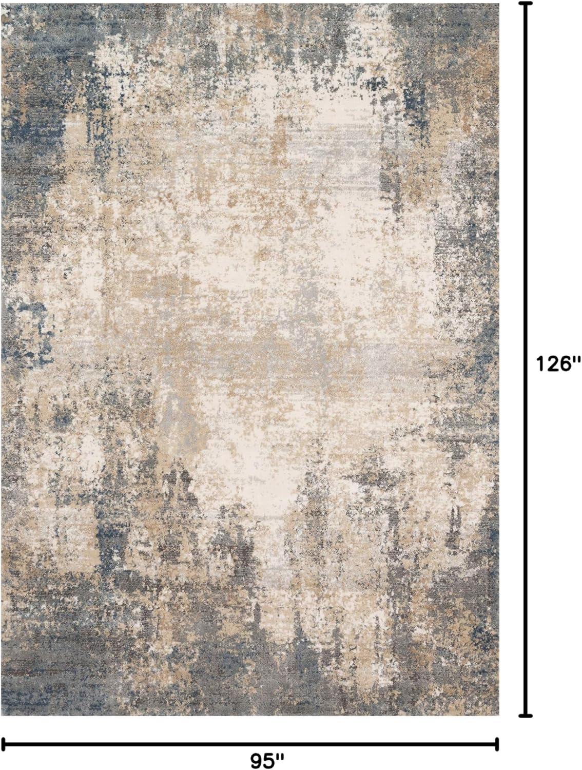 Ivory and Mist Abstract Rectangular Synthetic Area Rug, 7'-11" x 10'-6"