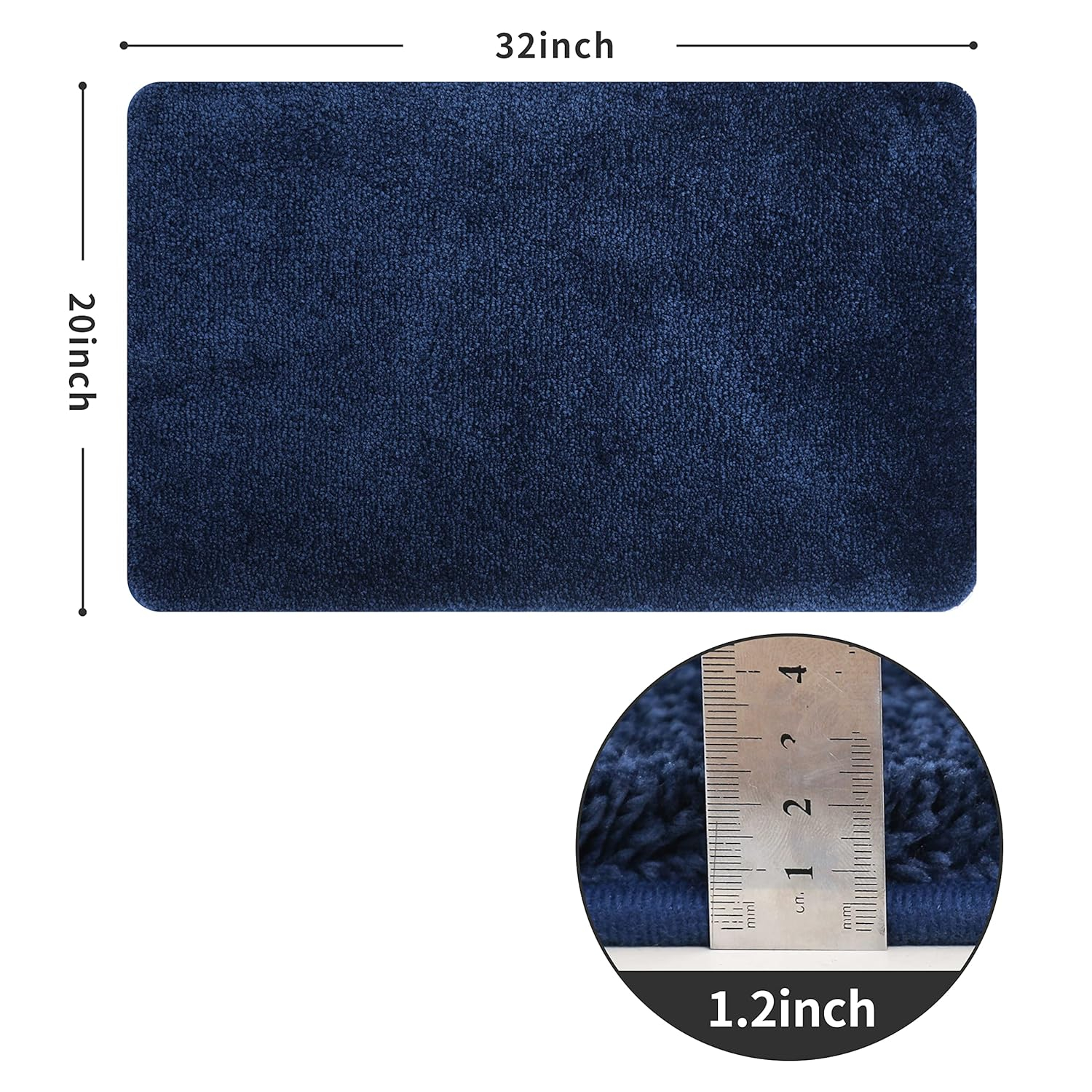 COSY HOMEER Bath Rugs for Bathroom Extra Thick- Anti-Slip Bath Mats Soft Plush Yarn Shaggy 100% Strong Mirco Polyeste Mat Living Room Bedroom Mat Floor Water Absorbent(Navy,20x32 - Inches)