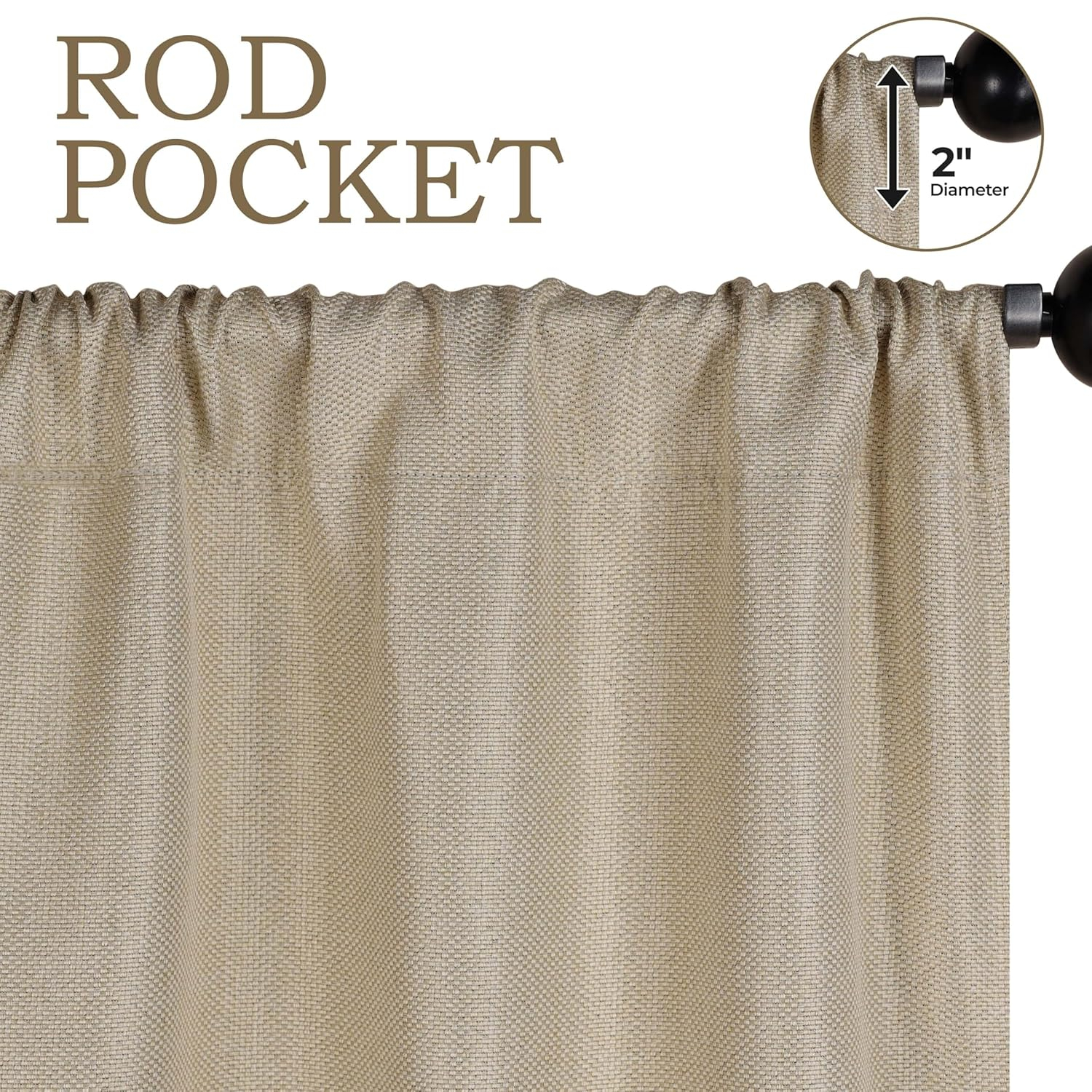 Superior Blackout Curtains, Insulated, Sun Blocking Curtain for Bedroom, Solid, Textured, Living Room Window, Thermal Woven, Jaxon Collection, Set of 2 Panels, Rod Pocket, 26" x 63", Beige