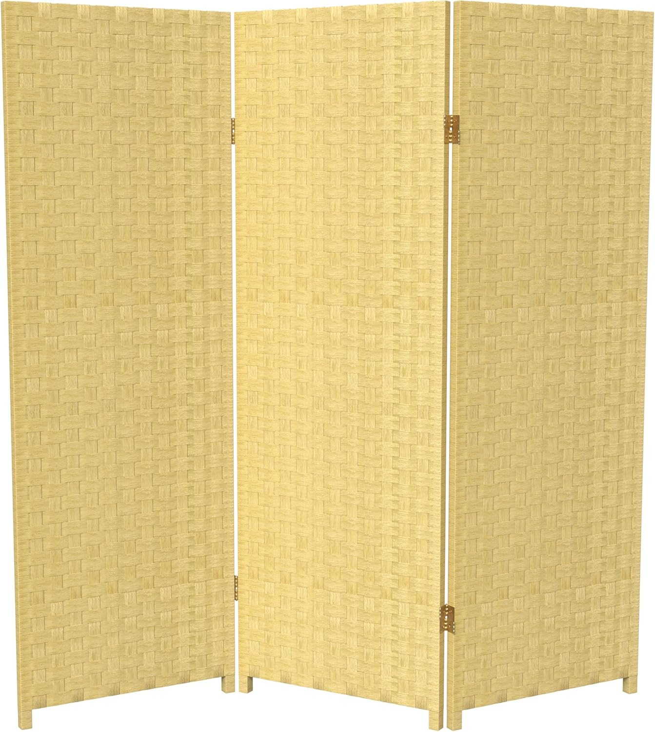 Oriental Furniture 4 ft. Tall Woven Fiber Room Divider - Dark Beige - 3 Panel