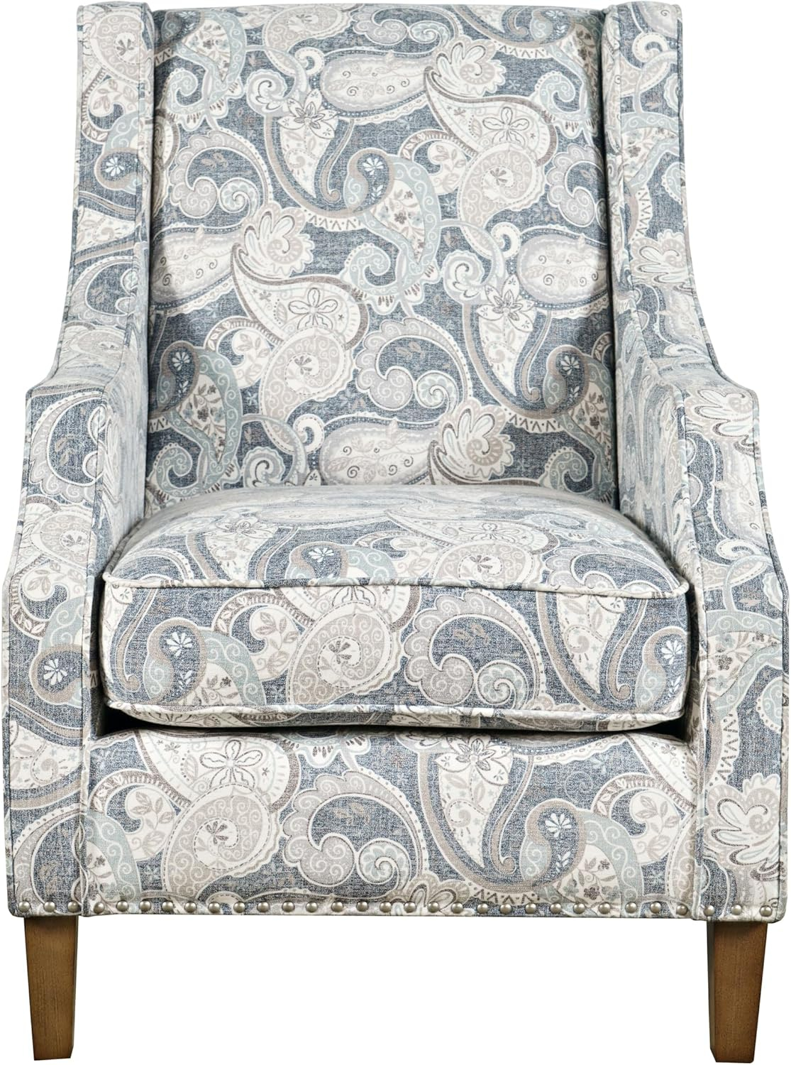 Jofran Westbrook Paisley Fabric Transitional Upholstered Accent Chair with Nailhead Trim