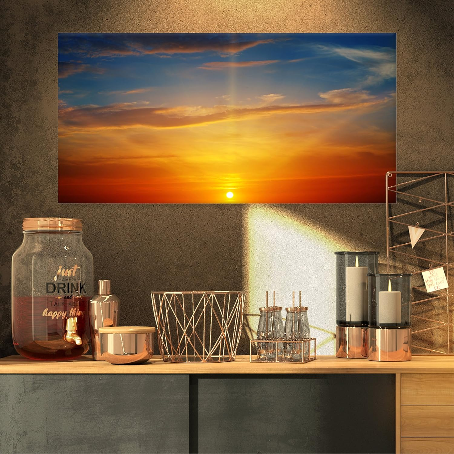 Design Art PT10958-32-16 Sunlight in Sky Above Horizon-Oversized Beach Canvas Artwork-32X16, 32x16