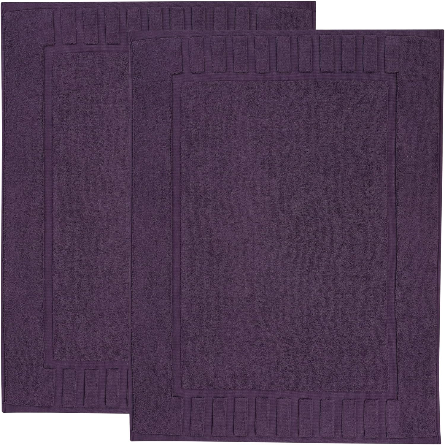 Superior Leo Cotton Geometric Border Bath Mat, 22" x 35", Set of 2, Eggplant