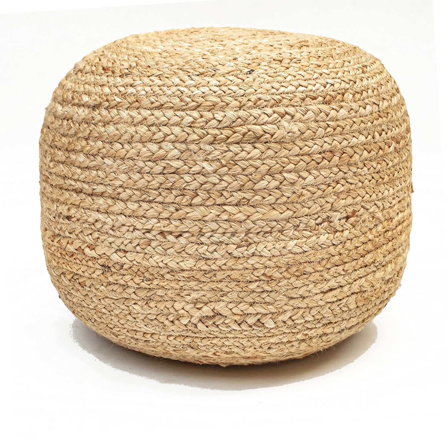 Chardin home- Natural Braided Ottoman Pouf - Cozy & Bohemian Jute/Hemp Hand Crafted Casual Seating for Home, Office, Bedroom, 18"x18"x14". (Golden Brown)