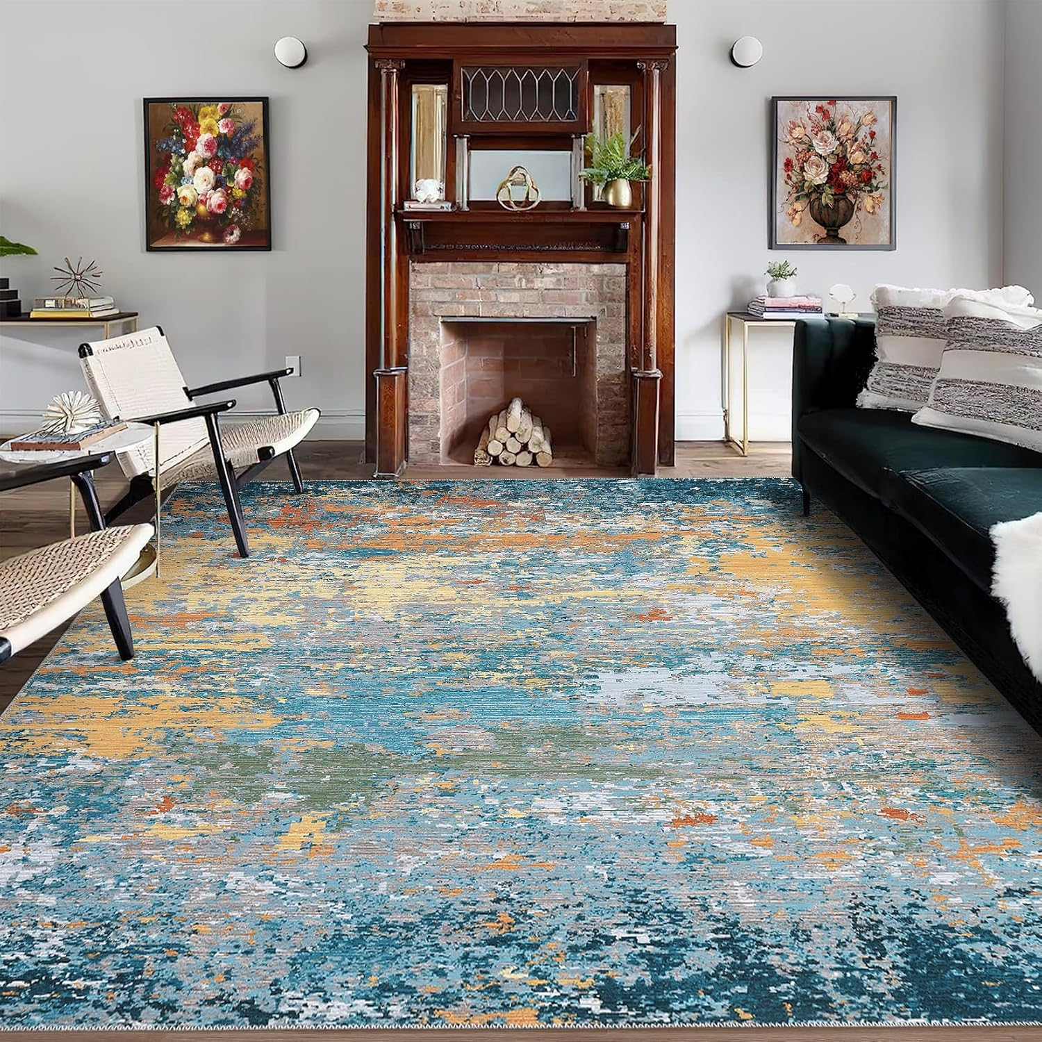 Moynesa 9'x12' Area Rug for Living Room Machine Washable Rugs Modern Abstract Low Pile Soft Mat Large Indoor Non-Slip Accent Carpet for Dining Room Table Apartment,Rosy