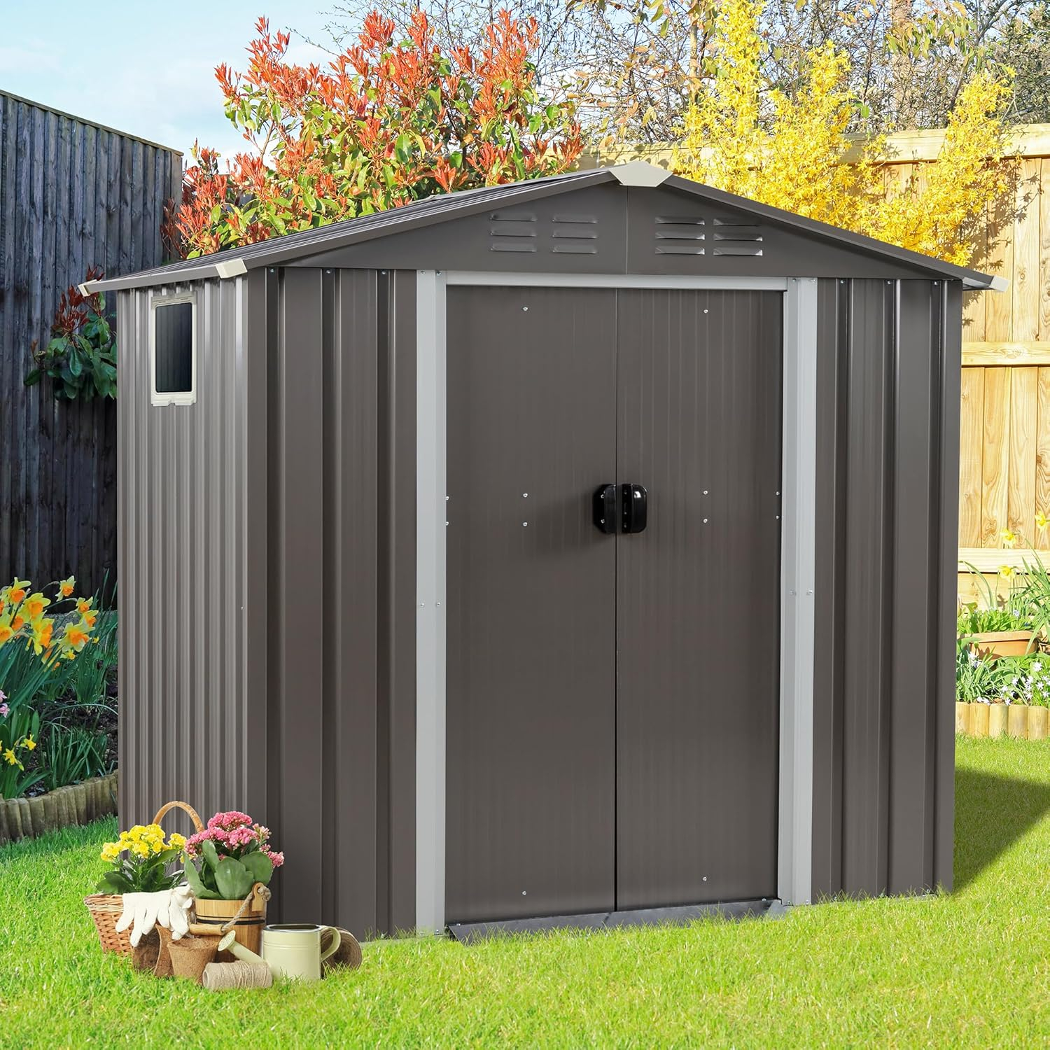 Futzca  6 x 4 x 6 FT Outdoor Metal Tool Shed Clearance with Lockable Door, Waterproof (Grey) - N/A 6x4x6 FT /Grey