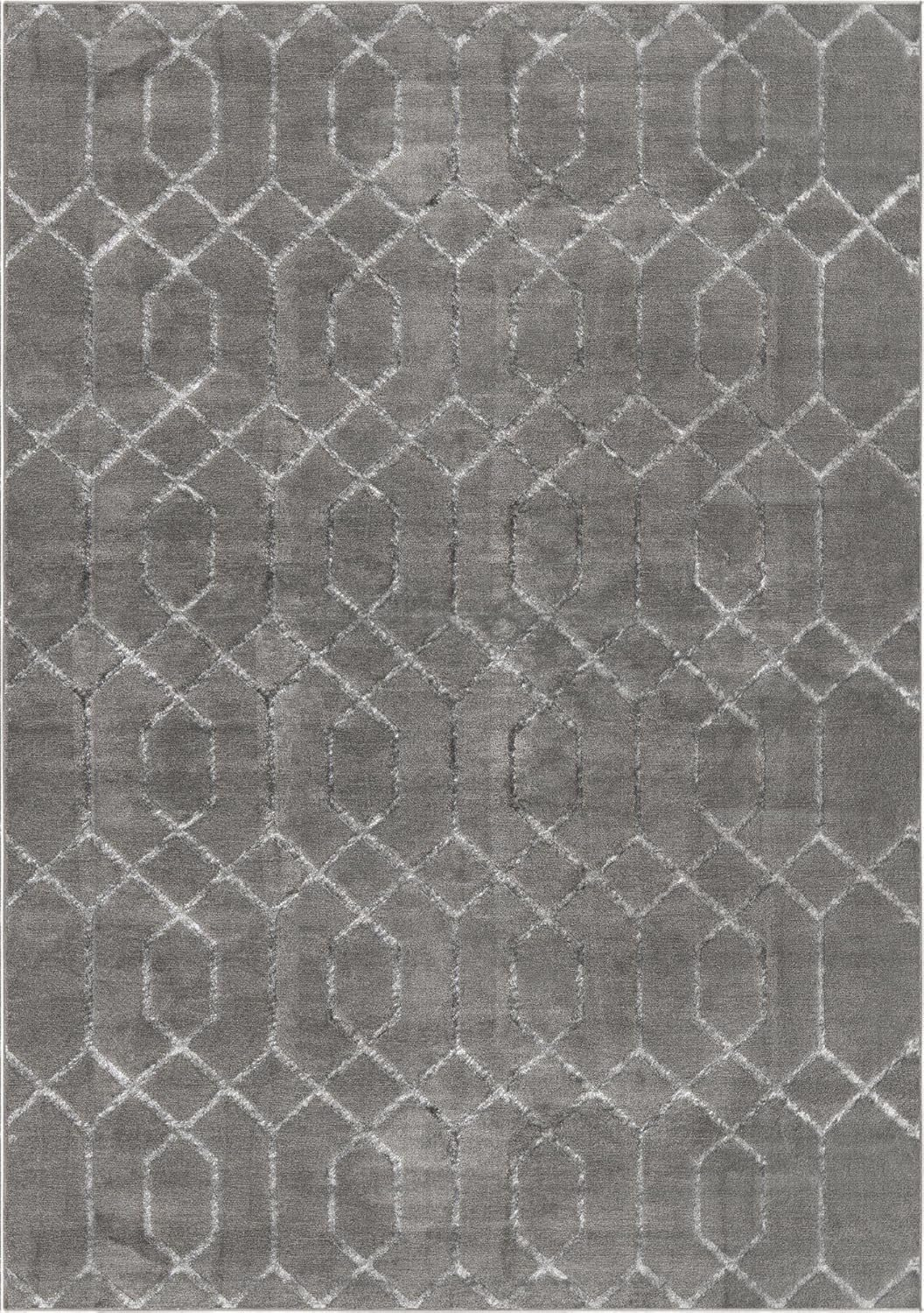 Gray Silver Trellis Rectangular Cotton Synthetic Area Rug