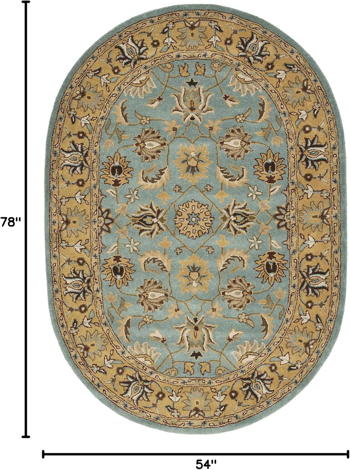 SAFAVIEH Heritage Dexter Traditional Wool Area Rug, Blue/Gold, 4'6" x 6'6" Oval
