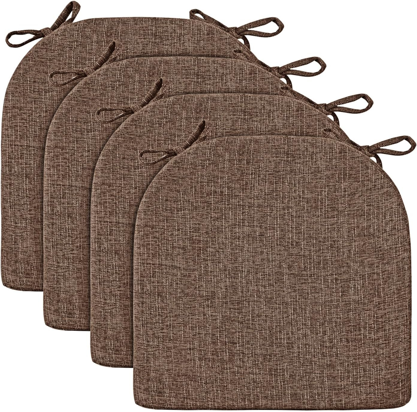 Chair Cushions for Dining Chairs 4 Pack - Kitchen Chair Cushions with Ties and Non-Slip Backing - Dining Chair Pads 16"X16"X2", Brown