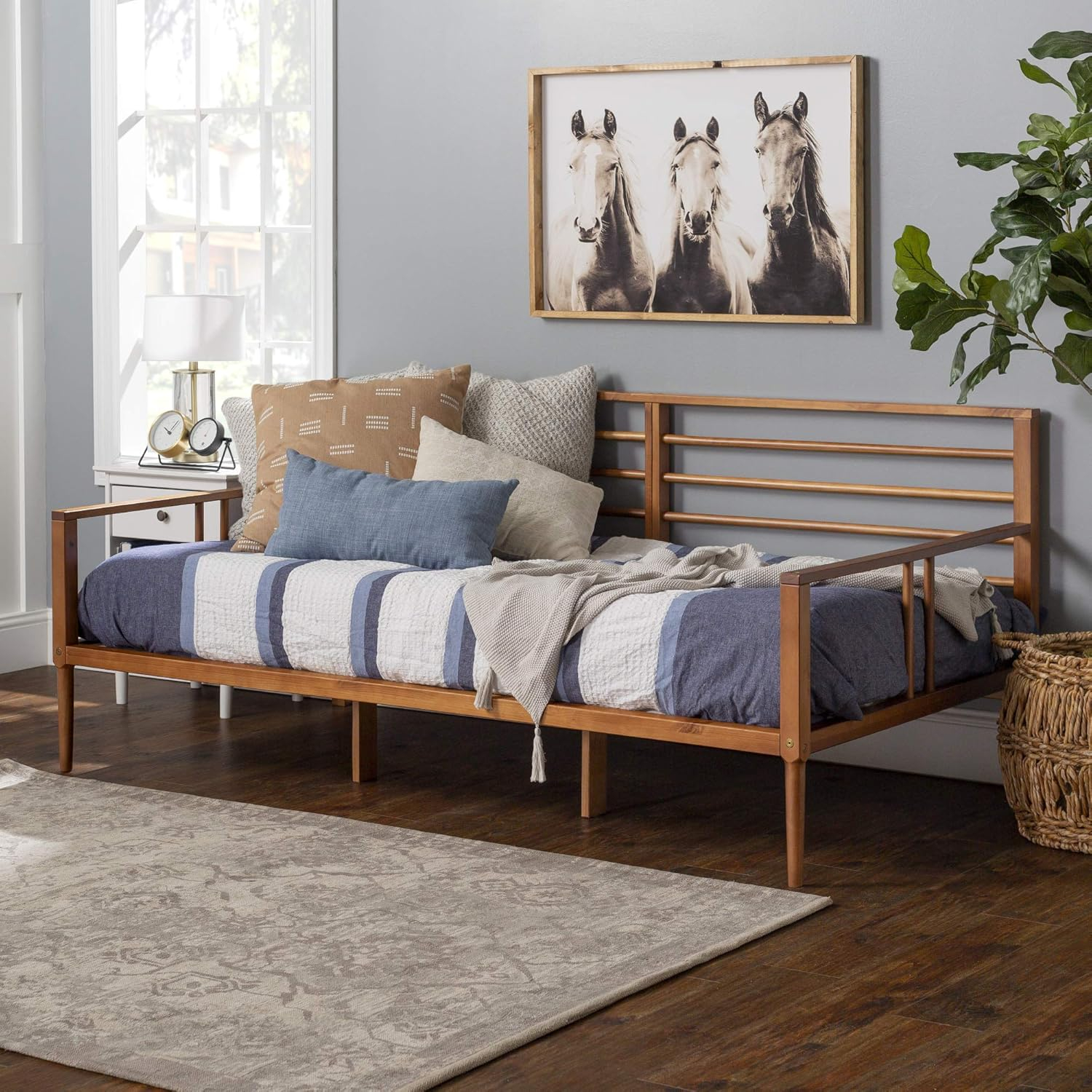 Walker Edison Mid-Century Modern Solid Wood Spindle Daybed - Caramel