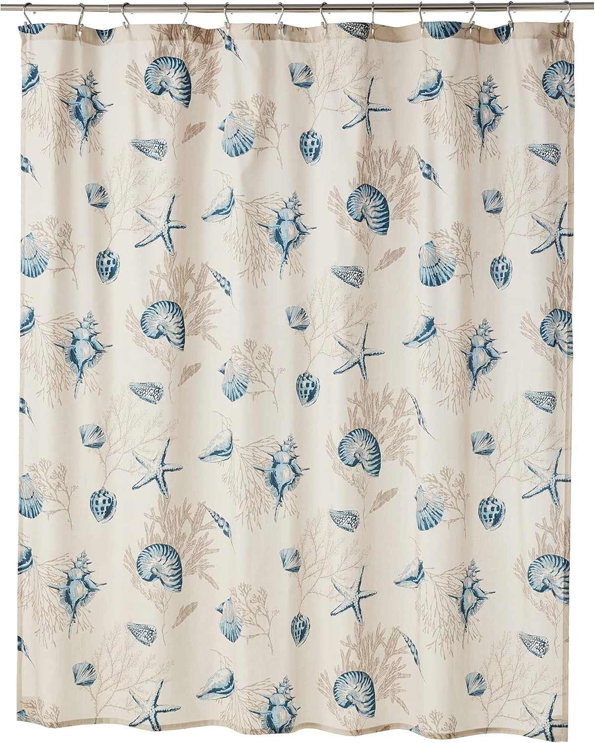 Madison Park Bayside Print Cotton Fabric Long Shower Curtain, Coastal Shower Curtains for Bathroom, 72 X 72, Blue
