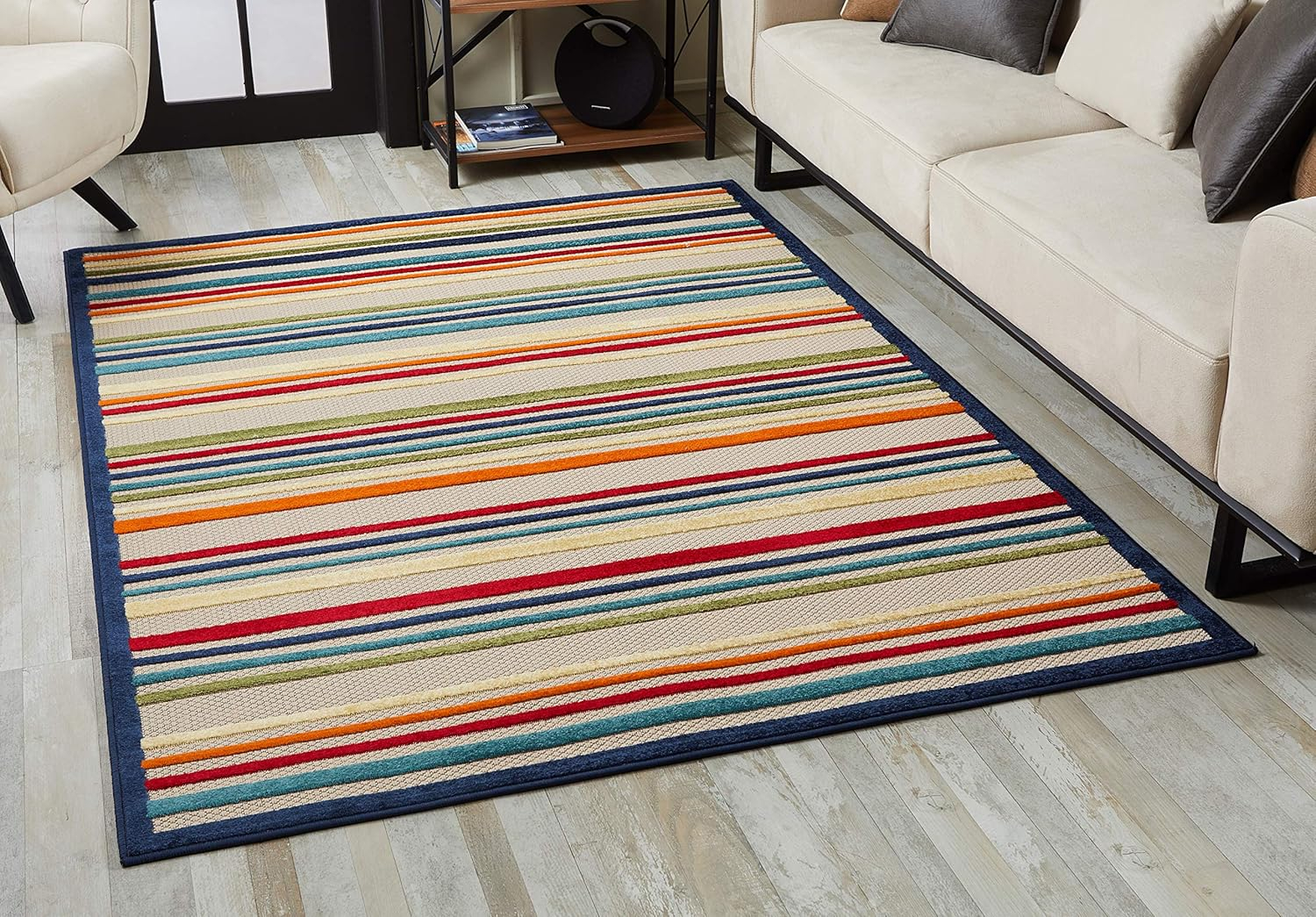Calla Ivory/Multi Stripes 3 ft. x 5 ft. Striped Indoor/Outdoor Accent Rug