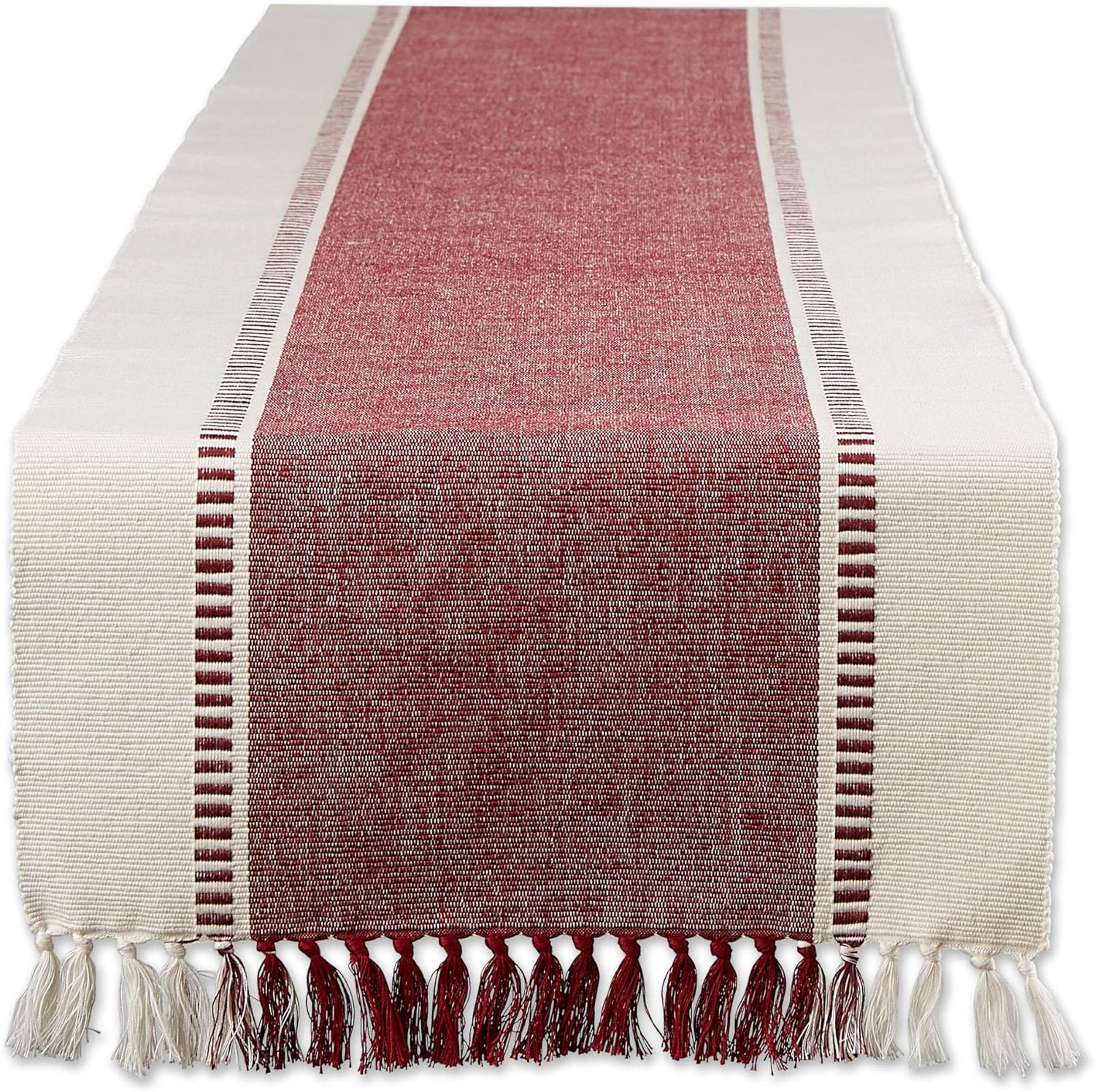 Redwood Striped Fringe Ribbed Table Runner 13x72