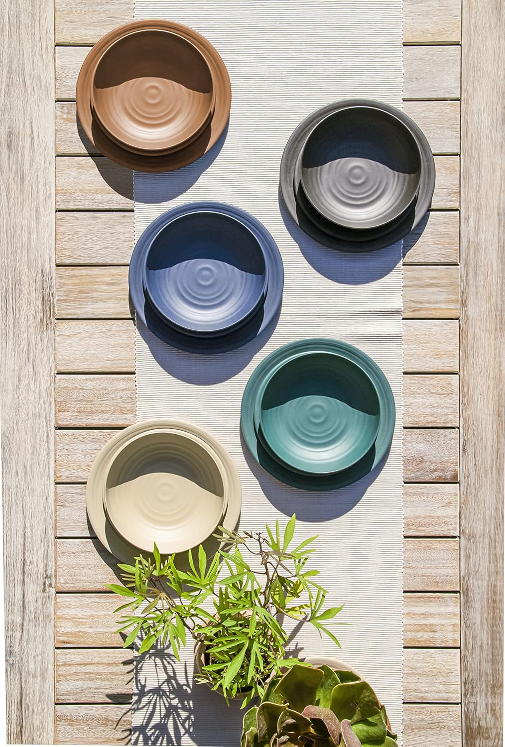 Teal Ceramic 8" Low Bowl Set for Indoor/Outdoor Use