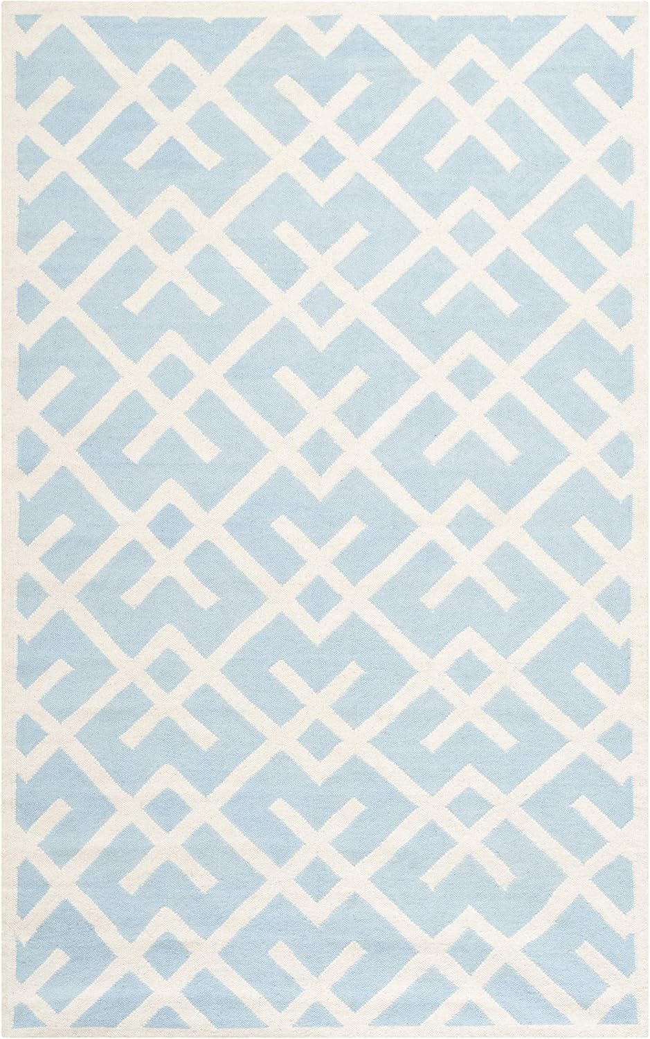 SAFAVIEH Dhurries Collection 4' x 6' Light Blue/Ivory DHU552B Handmade Flatweave Premium Wool Area Rug