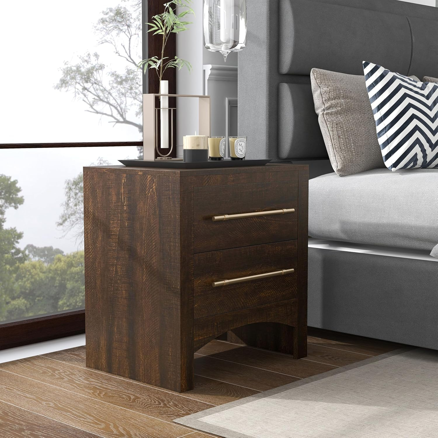 Malgan 2-Drawer Wood Nightstand, Walnut